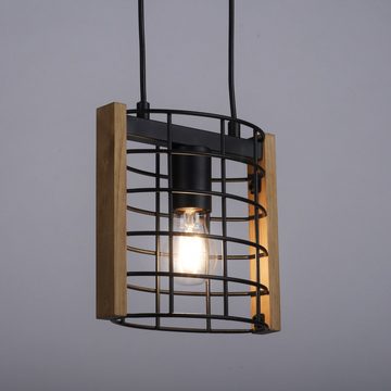 LeuchtenDirekt LED Pendelleuchte Pendelleuchte DRAIN Holz, 1xE27/10W, Pendellampe Echtholz Metall CAGE E27