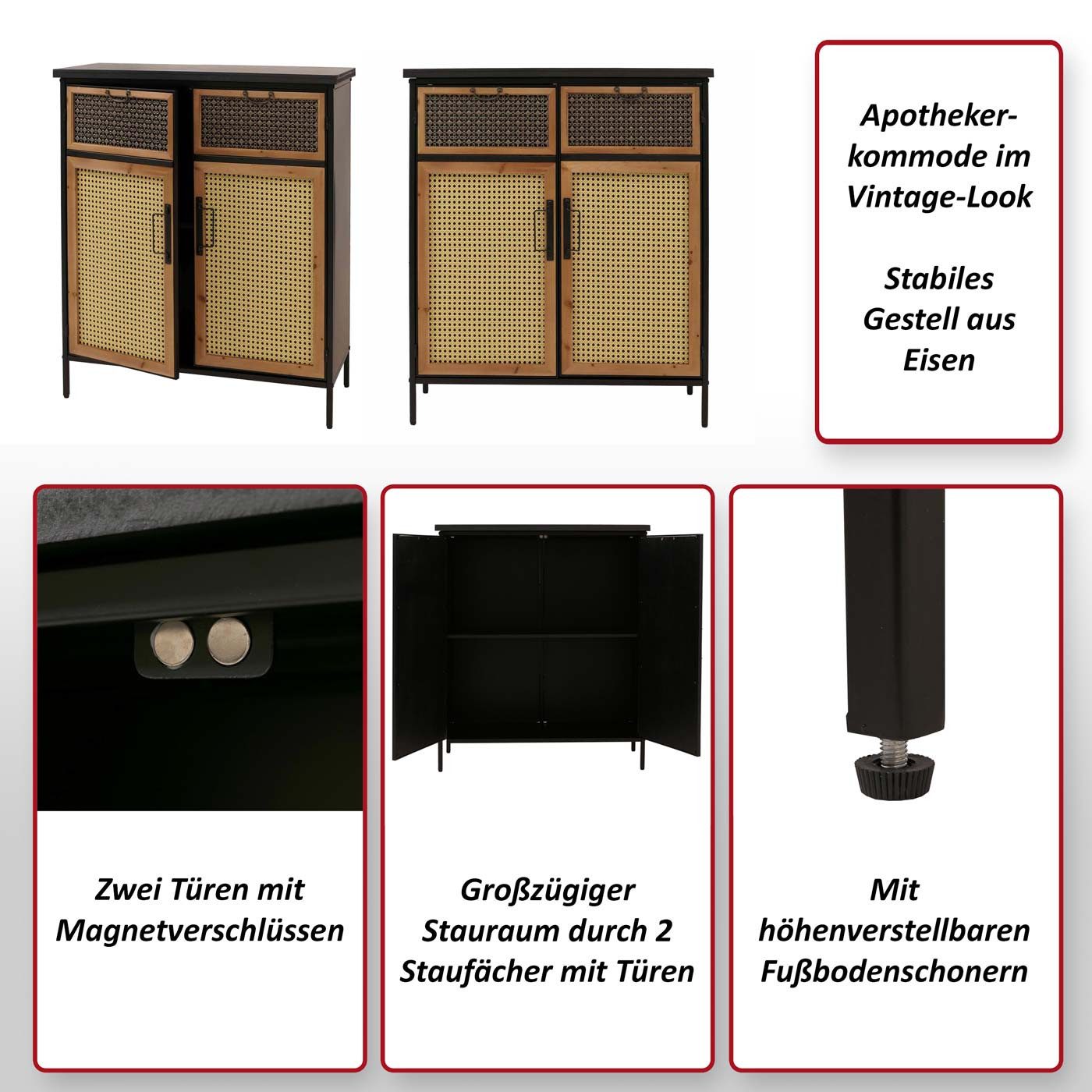 MCW Apothekerschrank MCW-O79-RO Stabiles Gestell aus Eisen