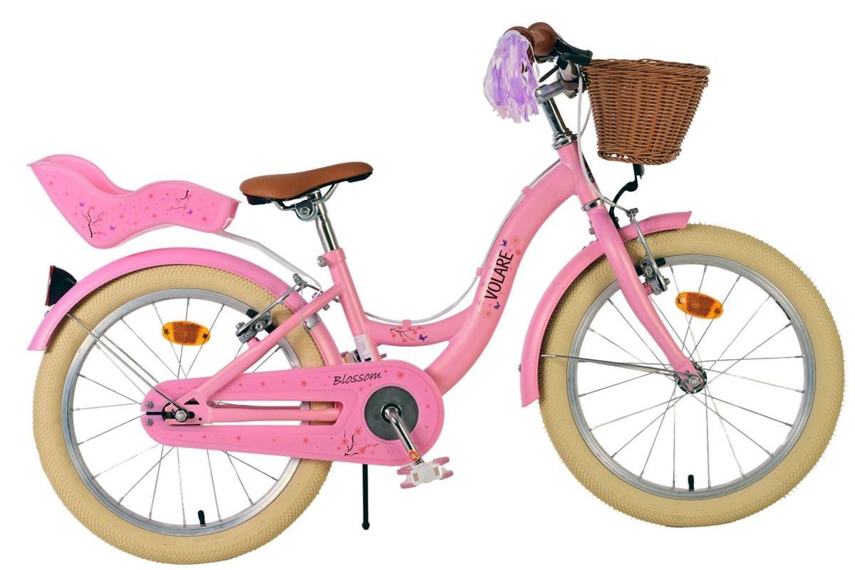 Volare Kinderfahrrad 18 Zoll Kinder Mädchen Fahrrad Mädchenfahrrad Rad Bike Blossom 51831, 1 Gang, Korb, Seitenständer, Puppensitz, Kettenschutz, Schutzbleche