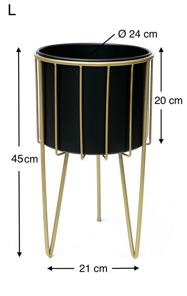 Thumbnail - DanDiBo Blumenständer mit Topf Metall Gold Schwarz Rund 3er Set Blumenhocker 96039, Blumensäule Modern Pflanzenständer P...