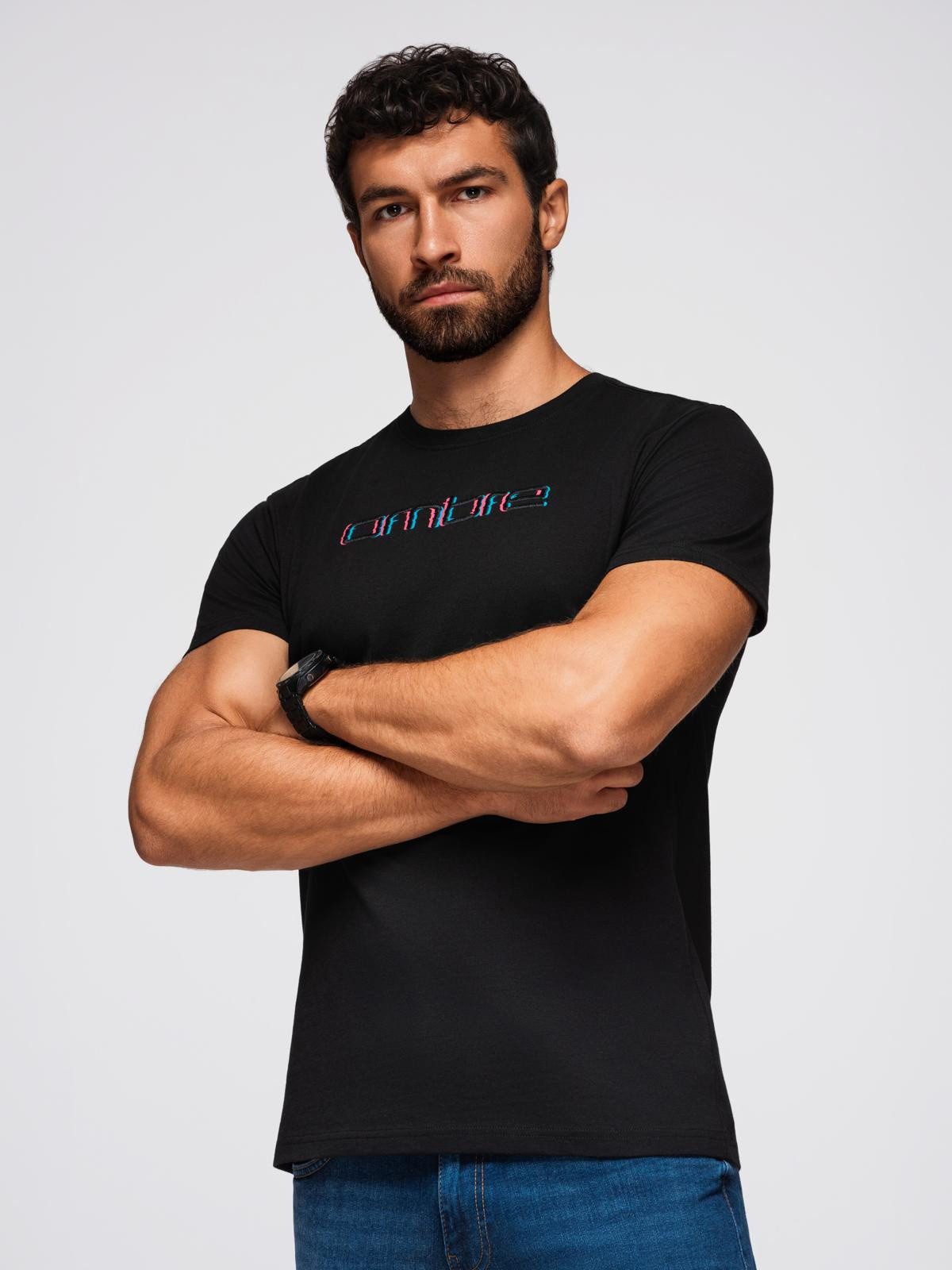OMBRE Print-Shirt T-Shirt mit Stickerei auf der Brust