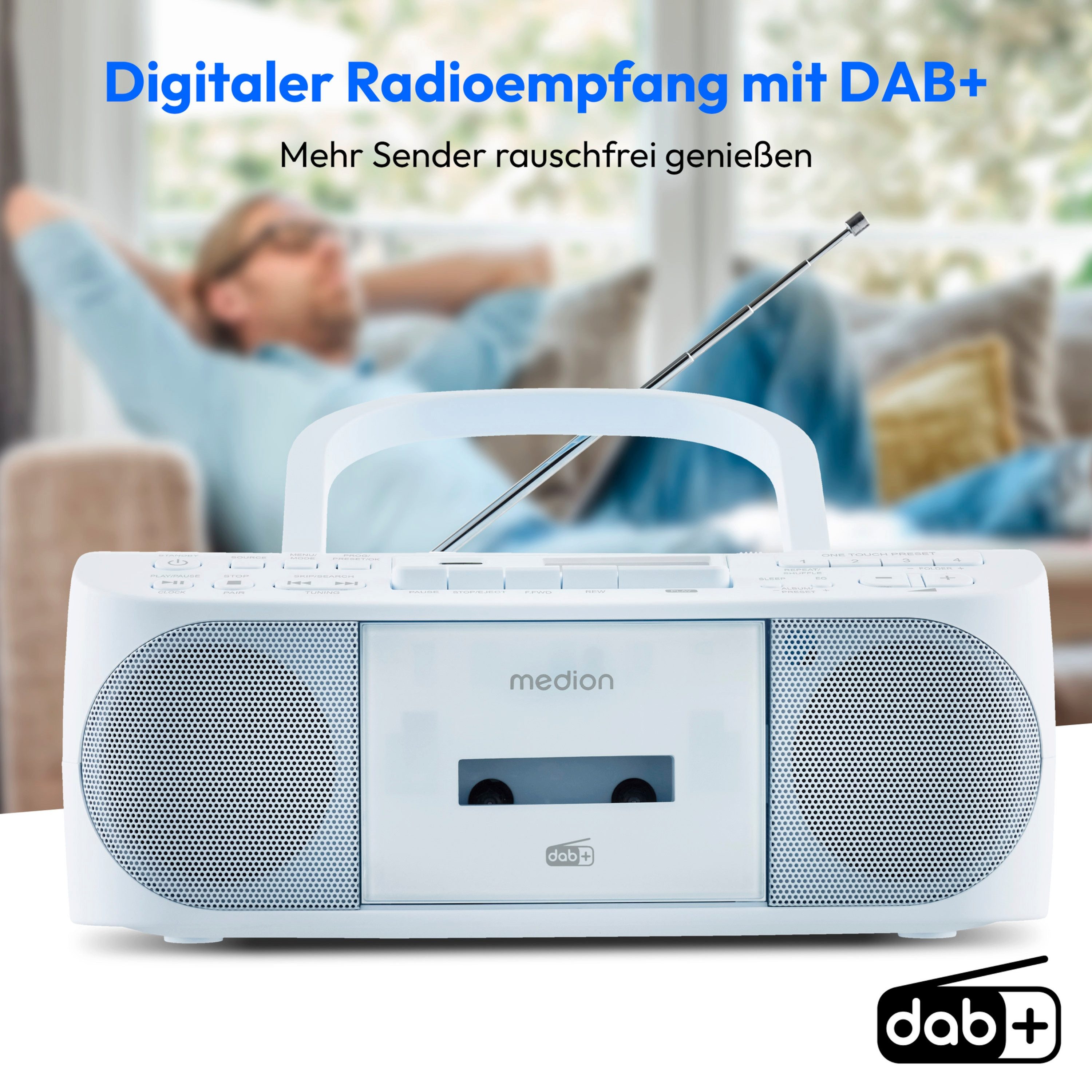 Medion® Boombox MEDION® LIFE® DRX-1 Plus (MD400003) Radio (AM- / FM- Tuner, MW / UKW mit RDS, 3 W, Bluetooth® 5.4, AUX-In, Batteriebetrieb: 6 x 1,5 V, Kopfhöreranschluss)