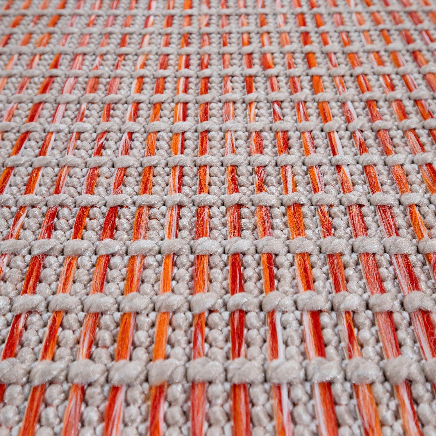 mit Höhe: Teppich orange Flachgewebe, 135, Quebec mm, geeignet In- und meliert, 4 Paco Home, rund, Outdoor Bordüre,