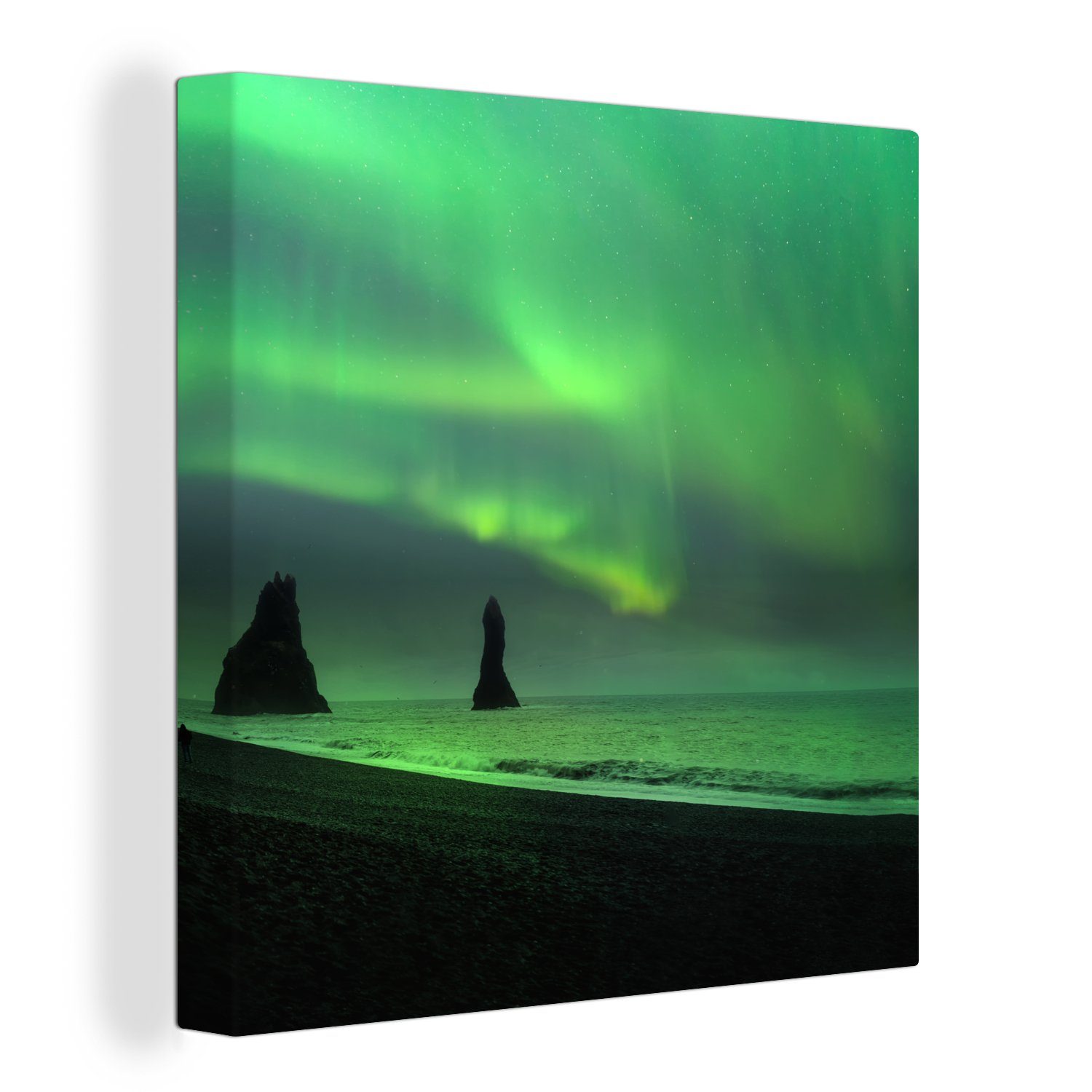 OneMillionCanvasses® Leinwandbild Nordlichter - Meer - Island, (1 St), Leinwand Bilder für Wohnzimmer Schlafzimmer bunt