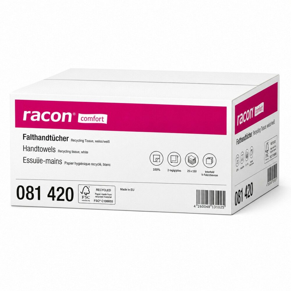 RACON Papierserviette Racon 081420 Falthandtuch comfort 2-lagig, ZZ-Falz, Weiß - 4.000 Blatt, (1 St)