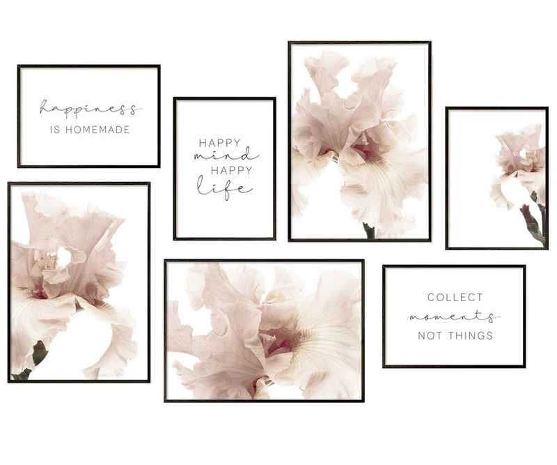 Hyggelig Home Poster Hyggelig Home Premium Poster Set - 7 passende Bilder OHNE RAHMEN im stilvollen Set - Bild Wand Deko - 3 x DIN A3 + 4 x DIN A4 - Set Pastell Flower, Pflanze (Set, 7 St), Knickfreie Lieferung Qualitätsdruck Dickes Papier