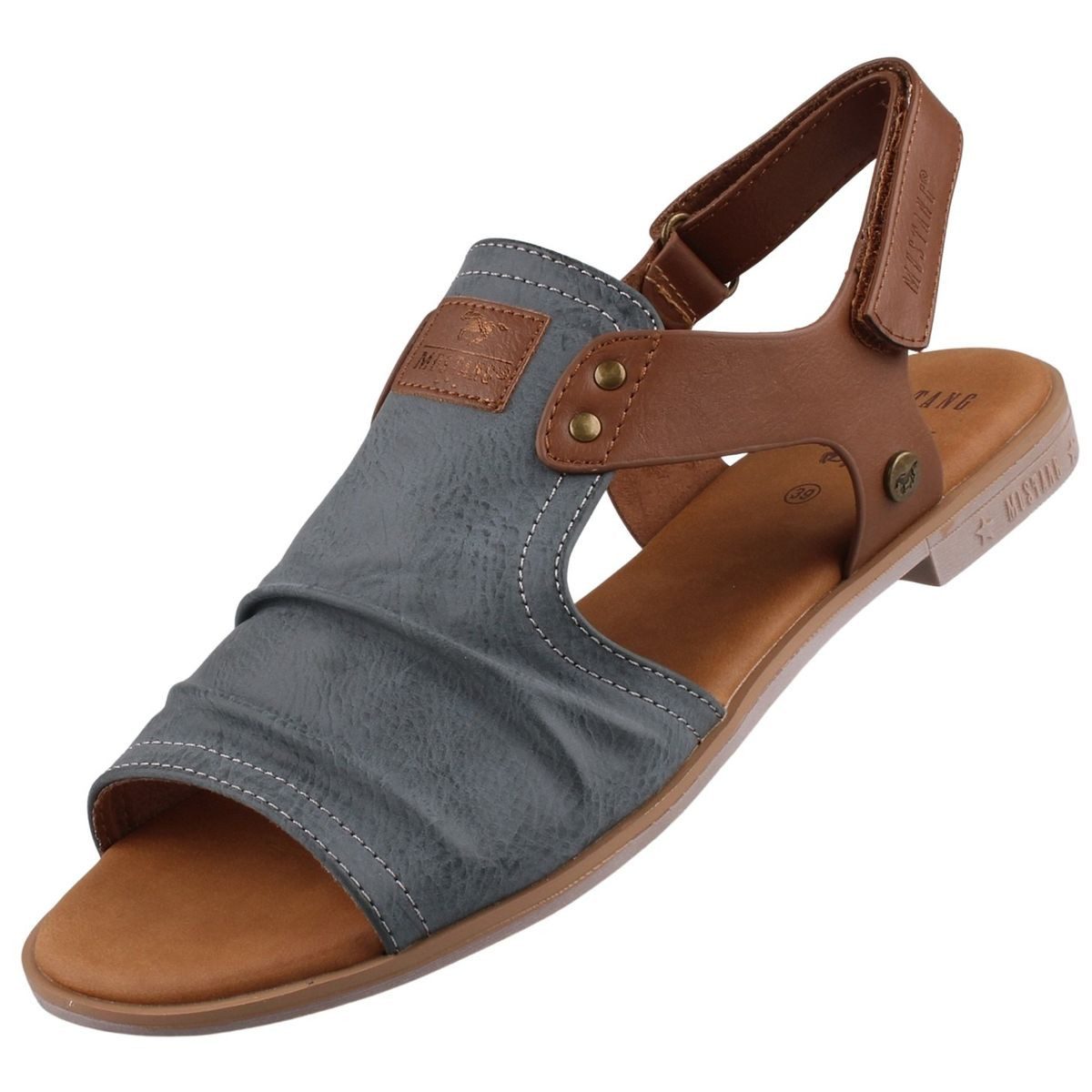 Mustang Shoes 26M0072002-jeans Sandale Slingback-Sandale mit individuell verstellbarem Klettriemen