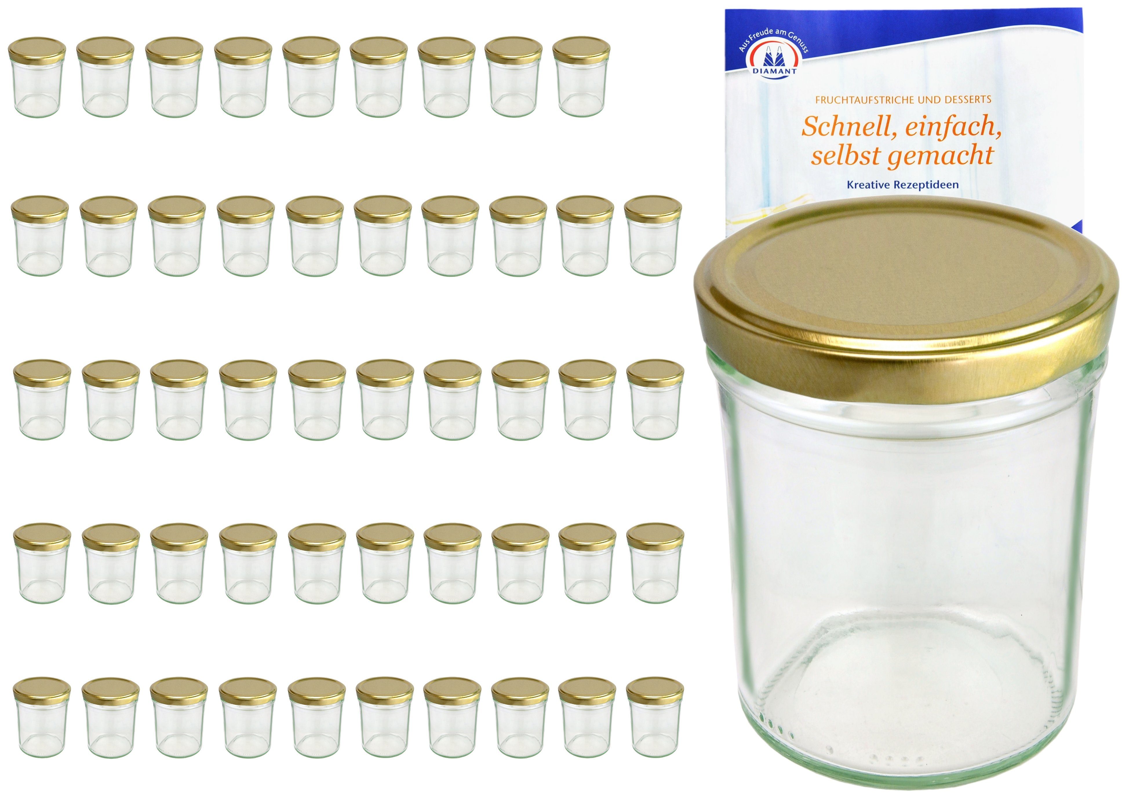 MamboCat Einmachglas 50er Set Sturzglas 230 ml HOCH To 66 goldener Deckel incl. Rezeptheft, Glas