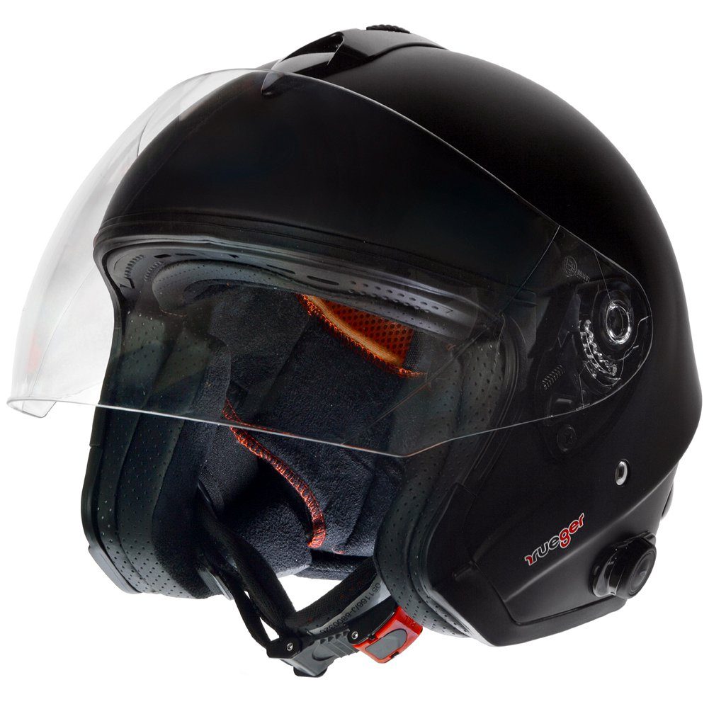 rueger-helmets Motorradhelm RF-730 Bluetooth Jethelm Motorradhelm Jet Motorrad Roller Bobber Helm ruegerRF-730 COM MATT XS