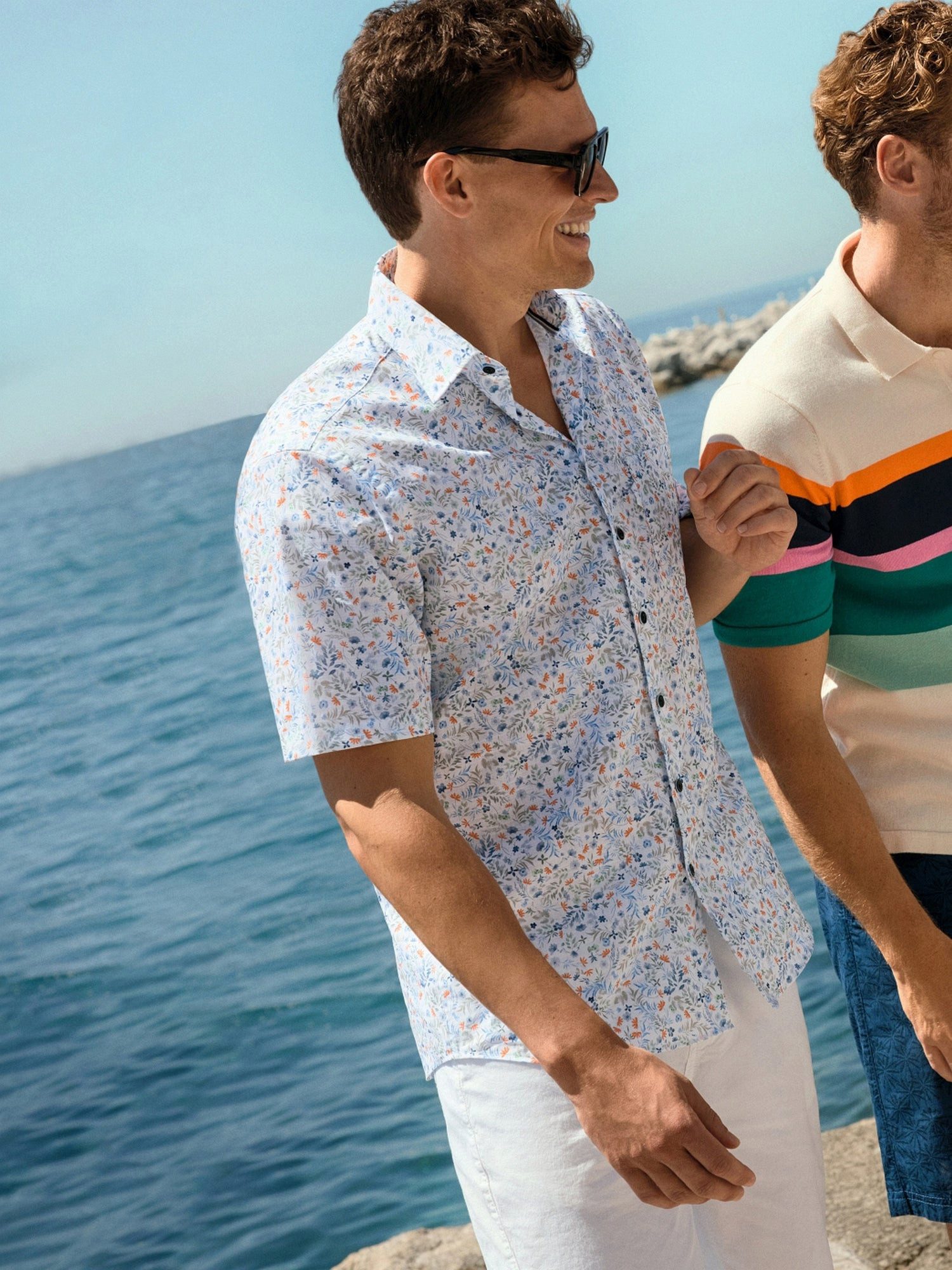 Hajo Kurzarmhemd allover bedrucktes Hemd mit Kentkragen in reiner Baumwolle