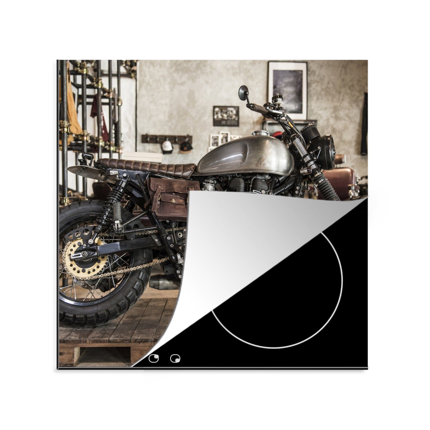 MuchoWow Herdblende-/Abdeckplatte Motorrad - Oldtimer - Metall, Vinyl, (1 tlg), 78x78 cm, Ceranfeldabdeckung, Arbeitsplatte für küche