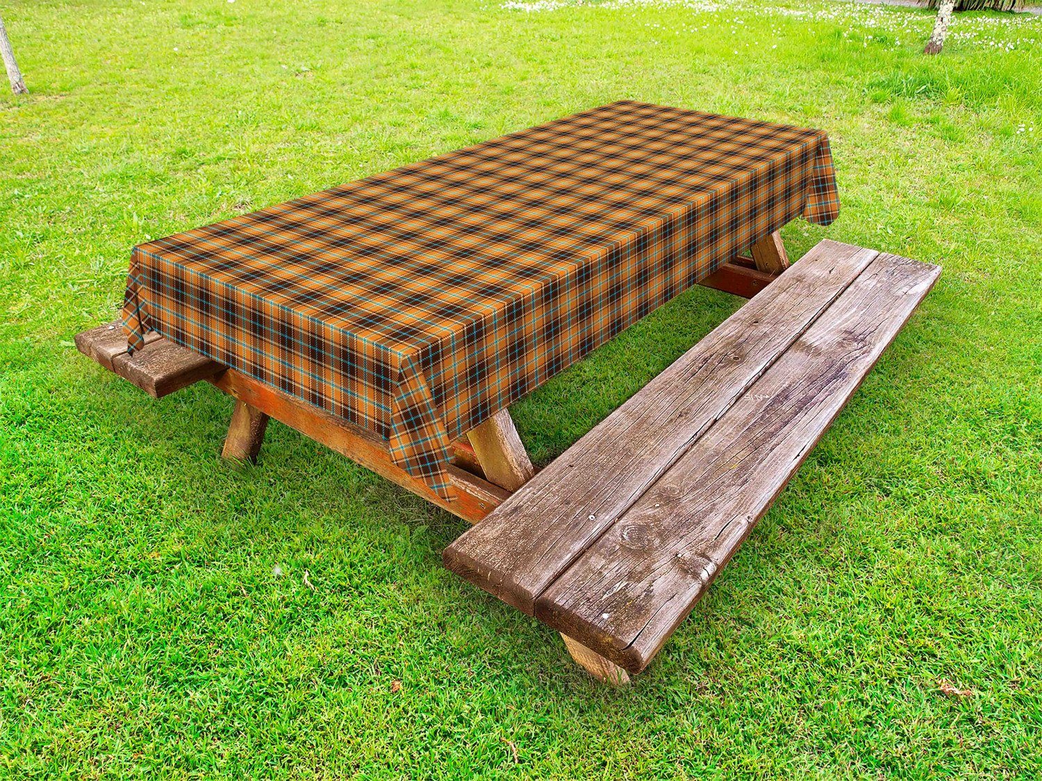 Abakuhaus Tischdecke dekorative waschbare Picknick-Tischdecke, Brown Plaid Tartan in Erdtönen | Tischdecken