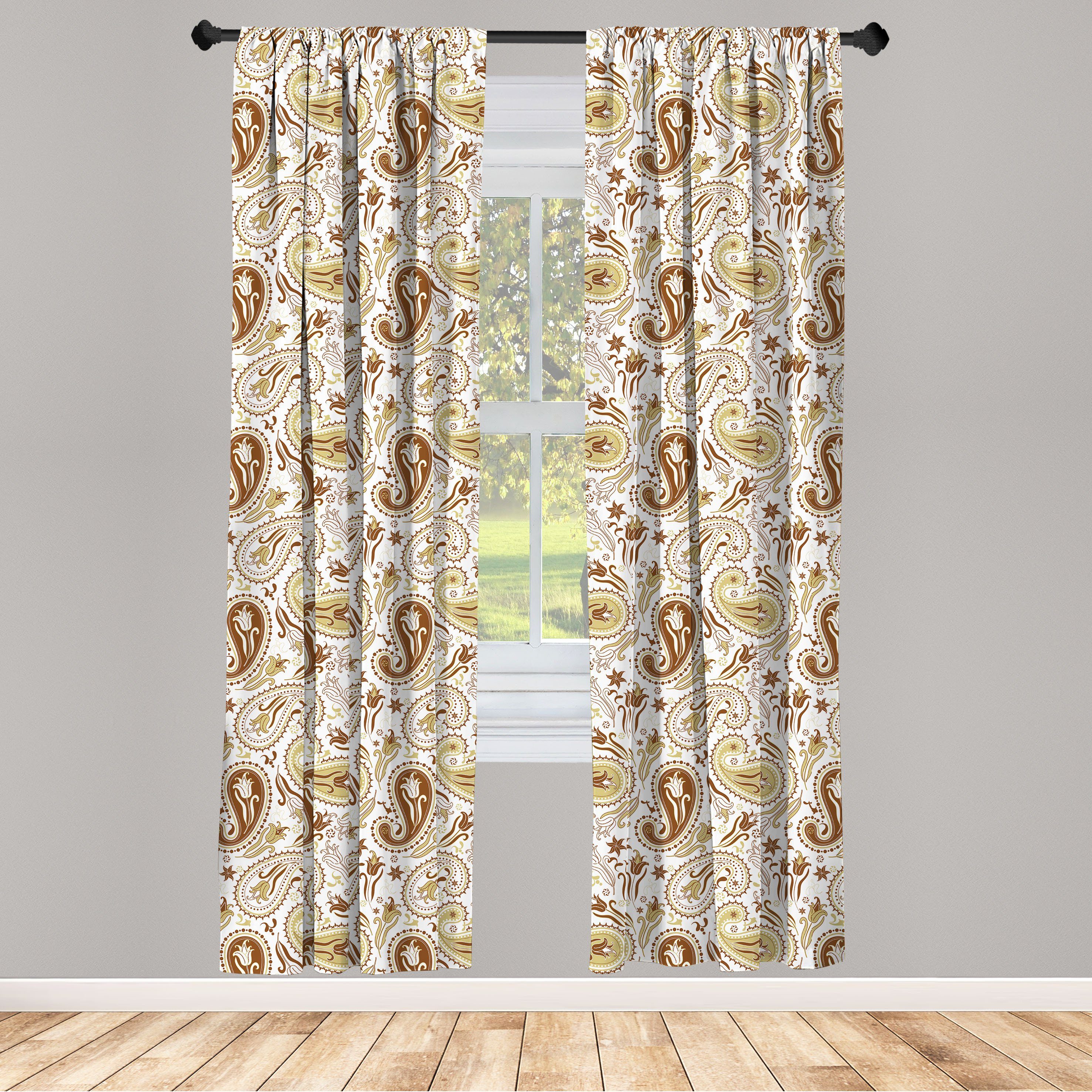 Gardine Vorhang für Dekor, Microfaser, Floral Abakuhaus, Schlafzimmer Tulpen Wohnzimmer Paisley persisch