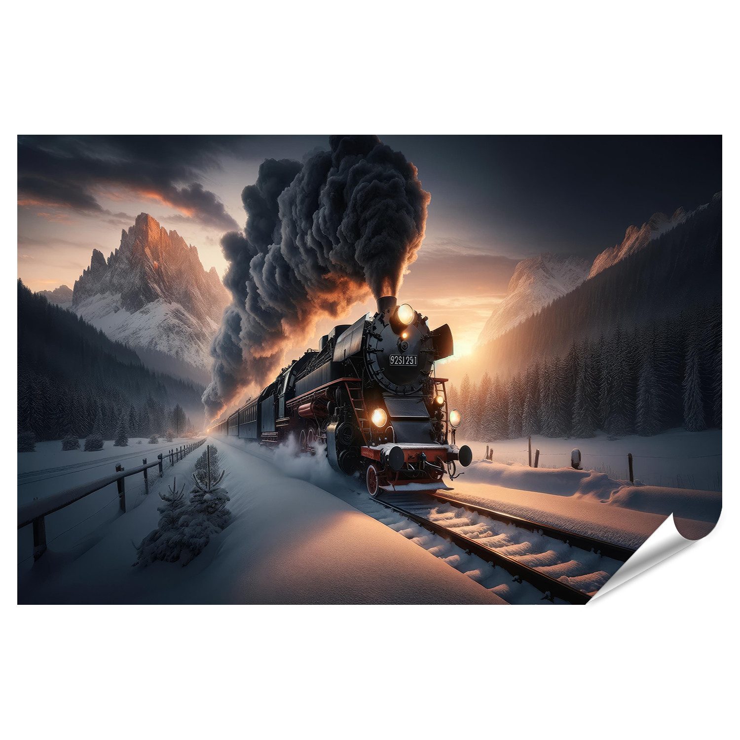 Poster Schneegestöber und Dampfgeflüster Eisenbahn Romantik pur