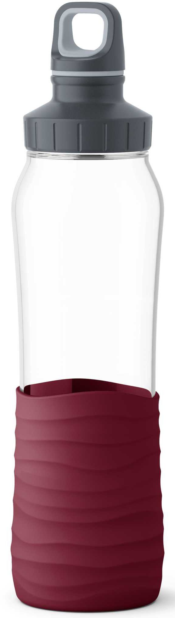 Emsa Trinkflasche Drink2Go, 0,7L, Glas, Schraubverschluss, spülmaschinenfest, Griff(Soft-Touch)
