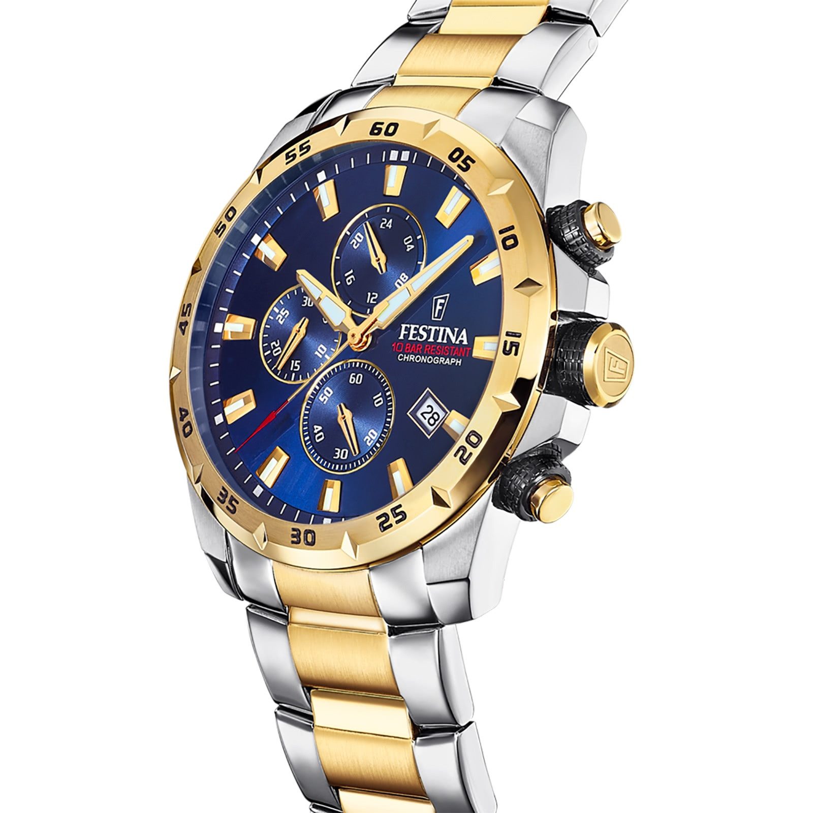 Festina Quarzuhr Festina Herrenuhr Chronograph Sport, (Analoguhr), Herren Armbanduhr rund, Edelstahlarmband silber, gold, Sportlich