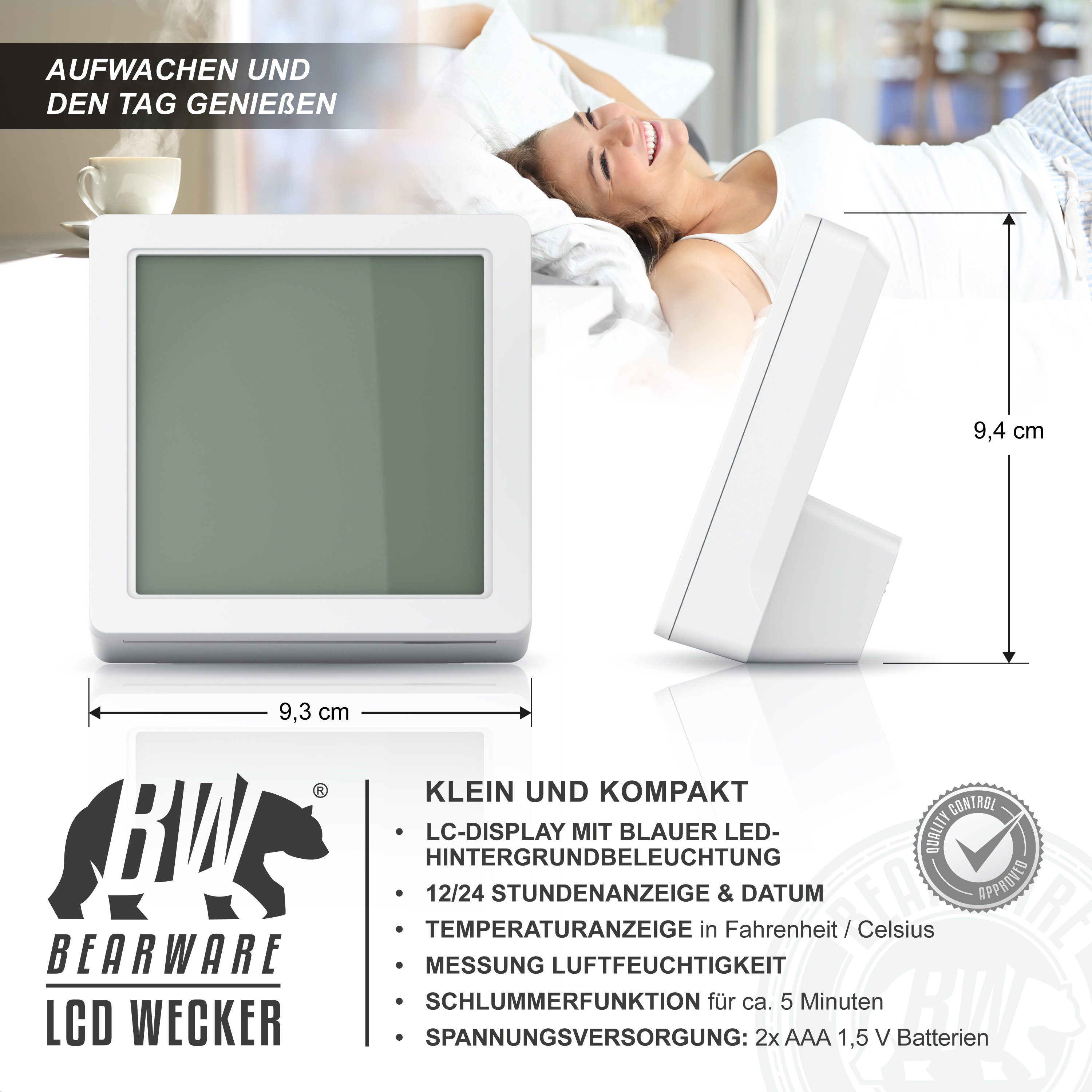 BEARWARE Wecker digital, Licht, Temperatur, Luftfeuchtigkeit, Datum, Uhrzei günstig online kaufen