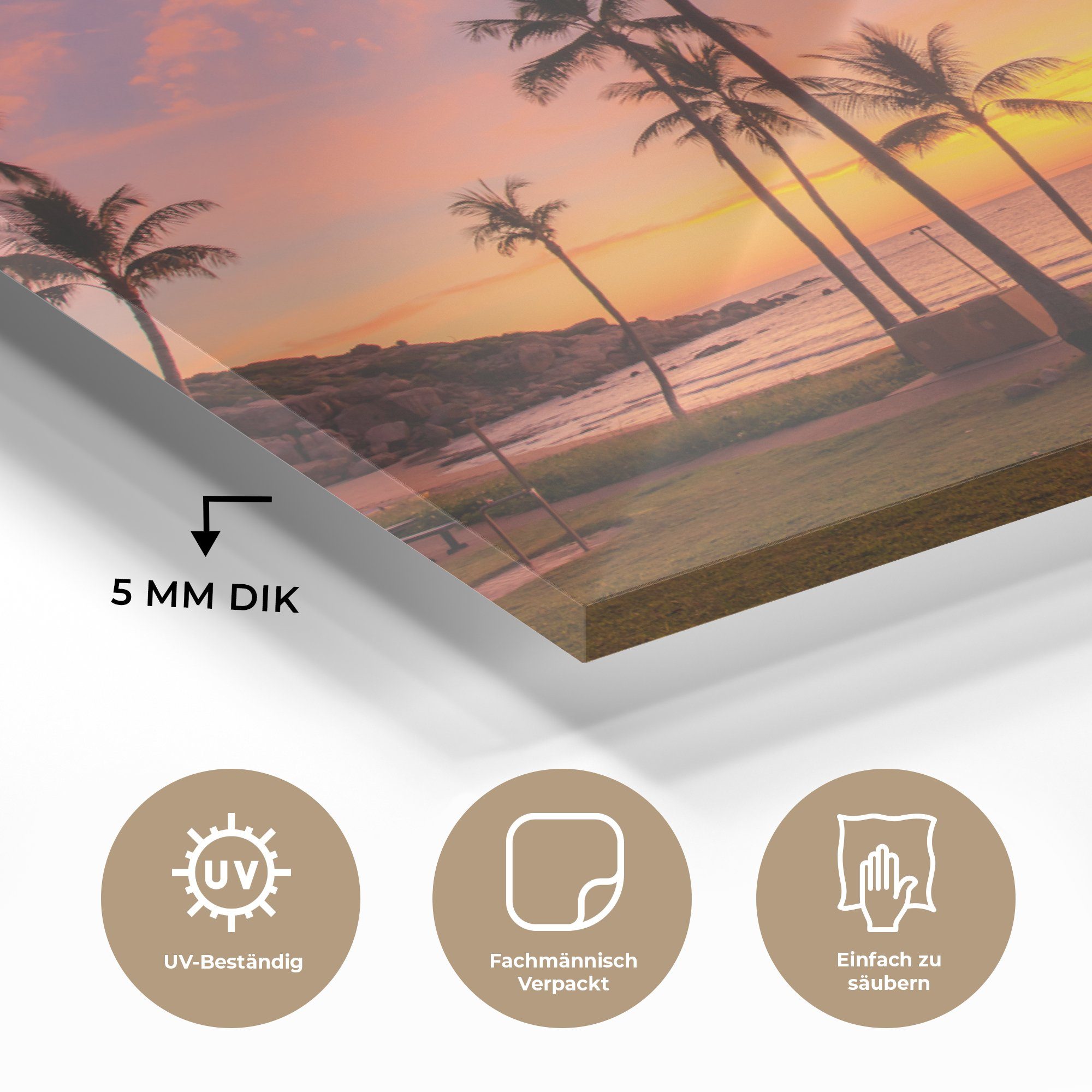tropischen Acrylglasbilder (1 Acrylglasbild einem Australien, bei Palmen St), & MuchoWow an Wohnzimmer Strand Schlafzimmer Sonnenaufgang in
