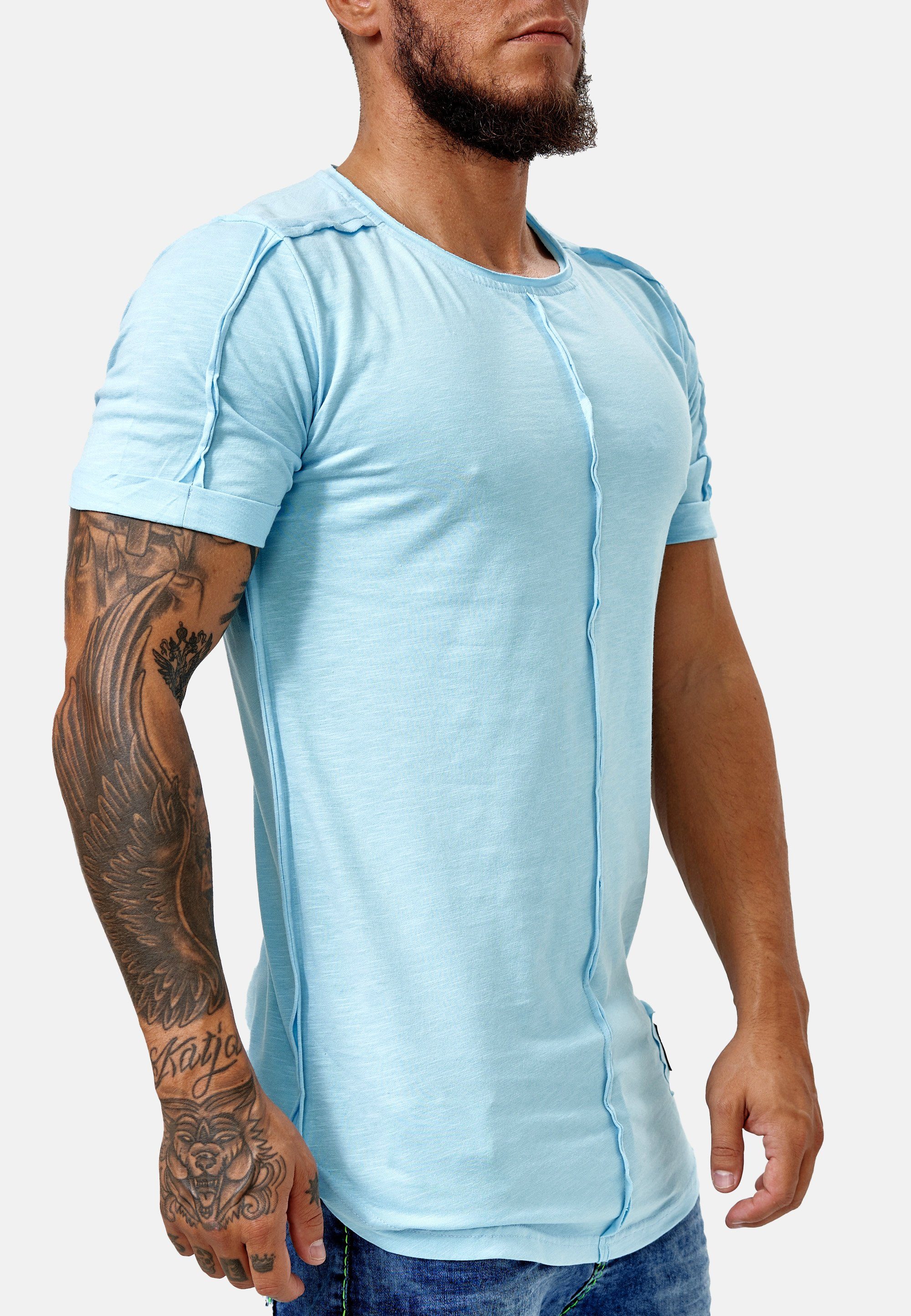 Blau Polo T-Shirt TS-3754C OneRedox 1-tlg) Freizeit Fitness Kurzarmshirt Tee, (Shirt Casual