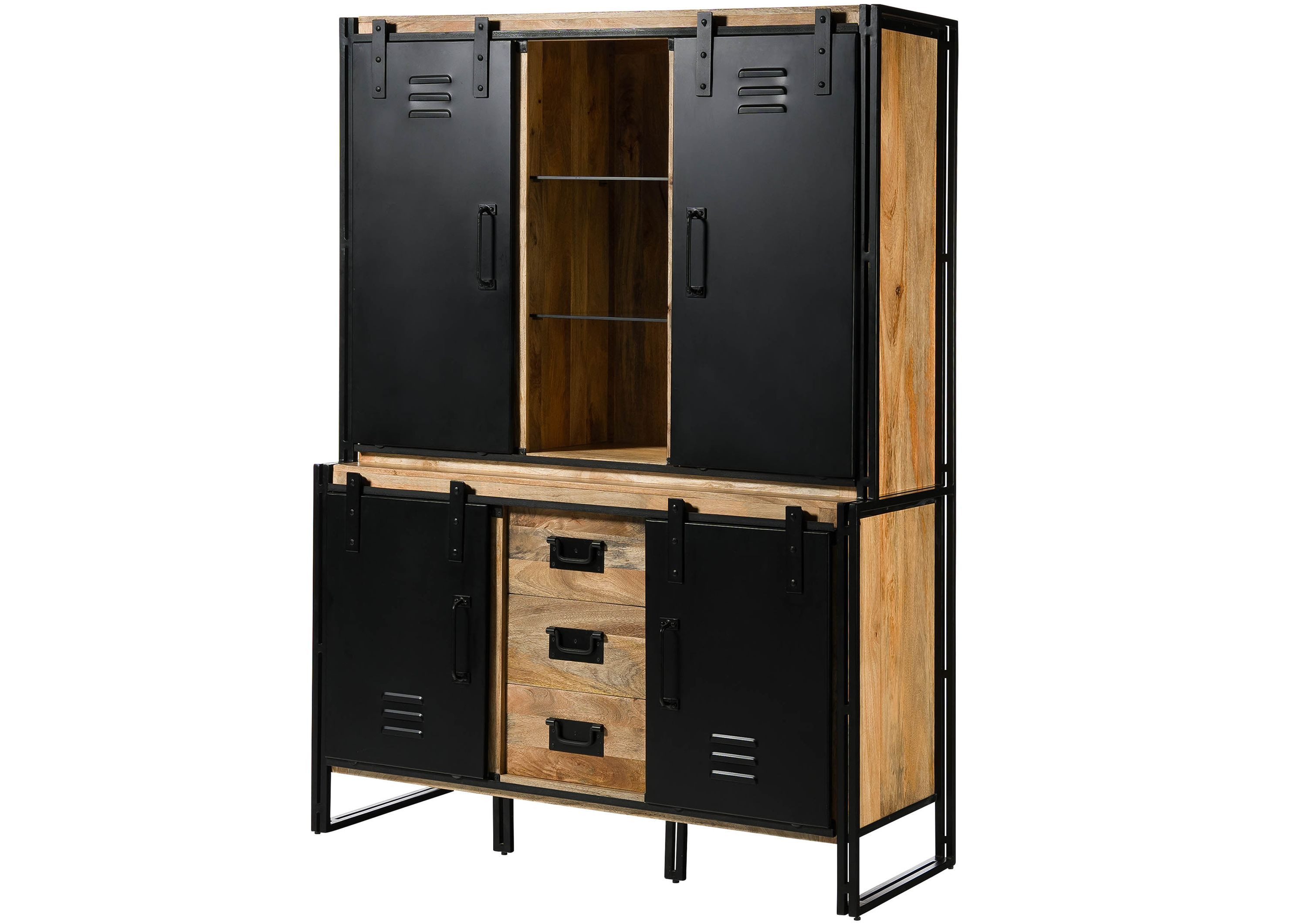 Massivmoebel24 Buffet BLACKBURN (Mango 150x55x200 natur lackiert Metall / schwarz BLACKBURN #106) Mango 150x55x200 natur lackiert Metall / schwarz BLACKBURN #106