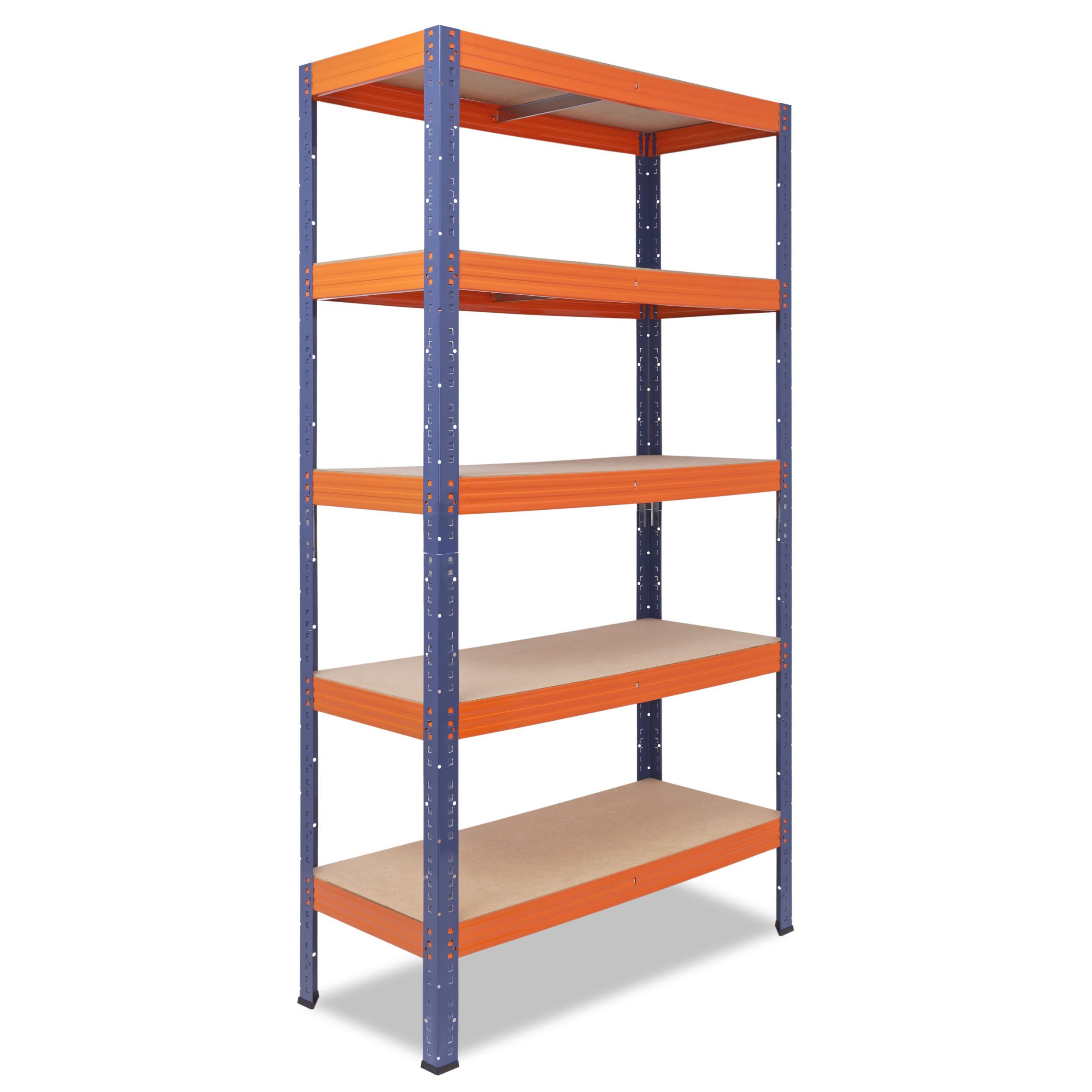 shelfplaza Schwerlastregal PROFI, 230x100x45cm blau-orange, Metallregal 5 Böden mit je 200kg Tragkraft, als Kellerregal, Garagenregal, Werkstattregal & Regal Lagerregal, Steckregal Metall Regale