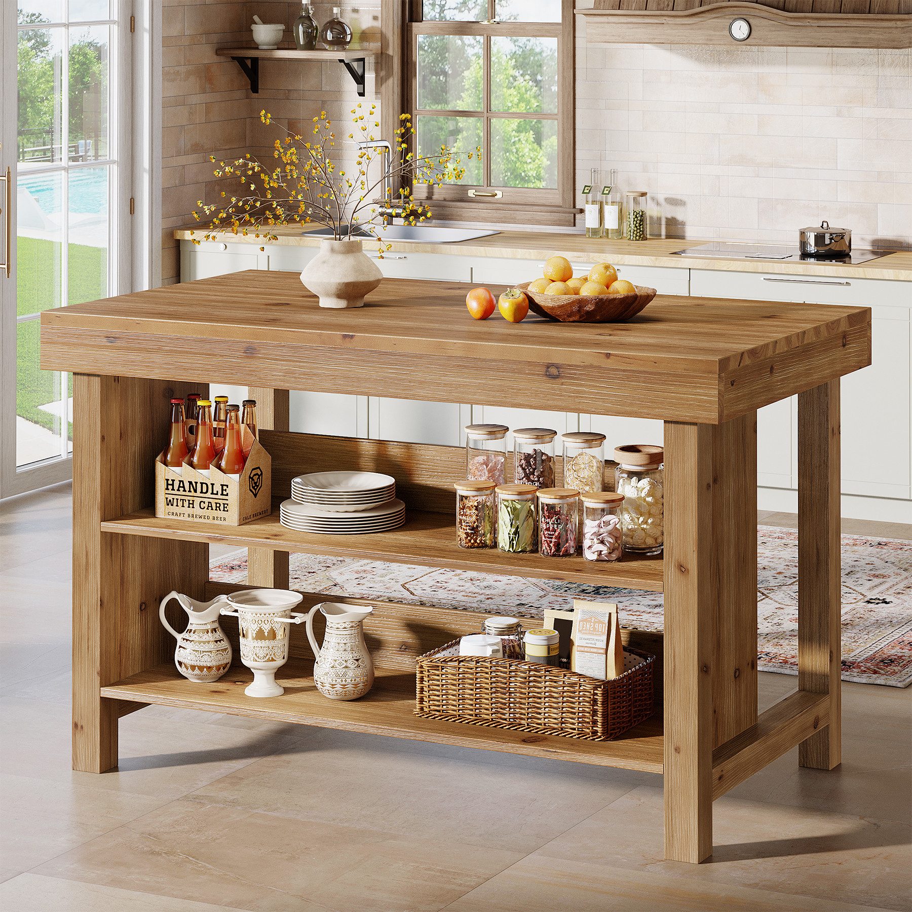 Tribesigns Bartisch 140 cm Weinschrank, Bistrotisch mit 2 offenen Ablageflächen
