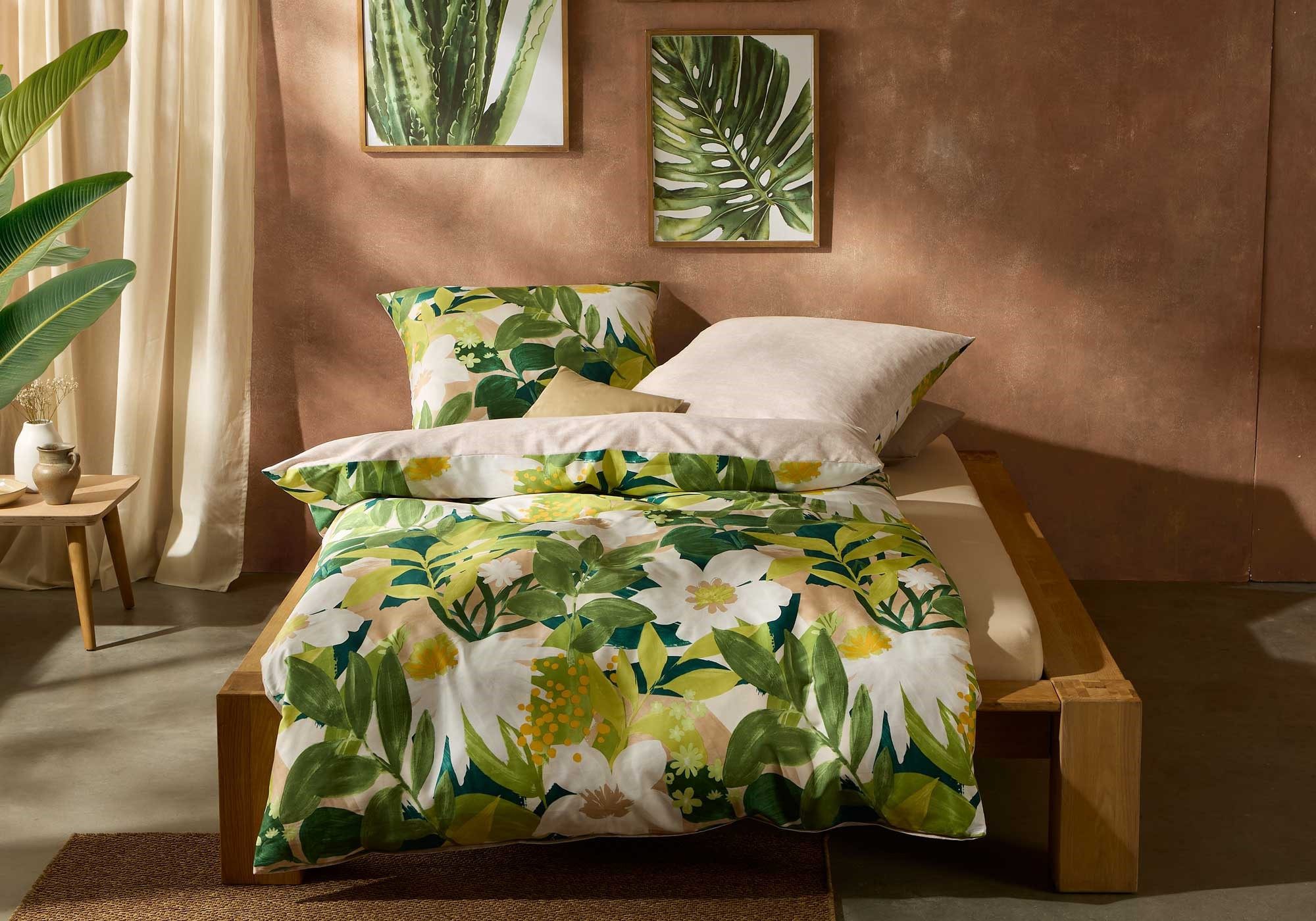 Kaeppel Wendebettwäsche Botanik, Mako-Satin, 2 teilig, Mit Blumen