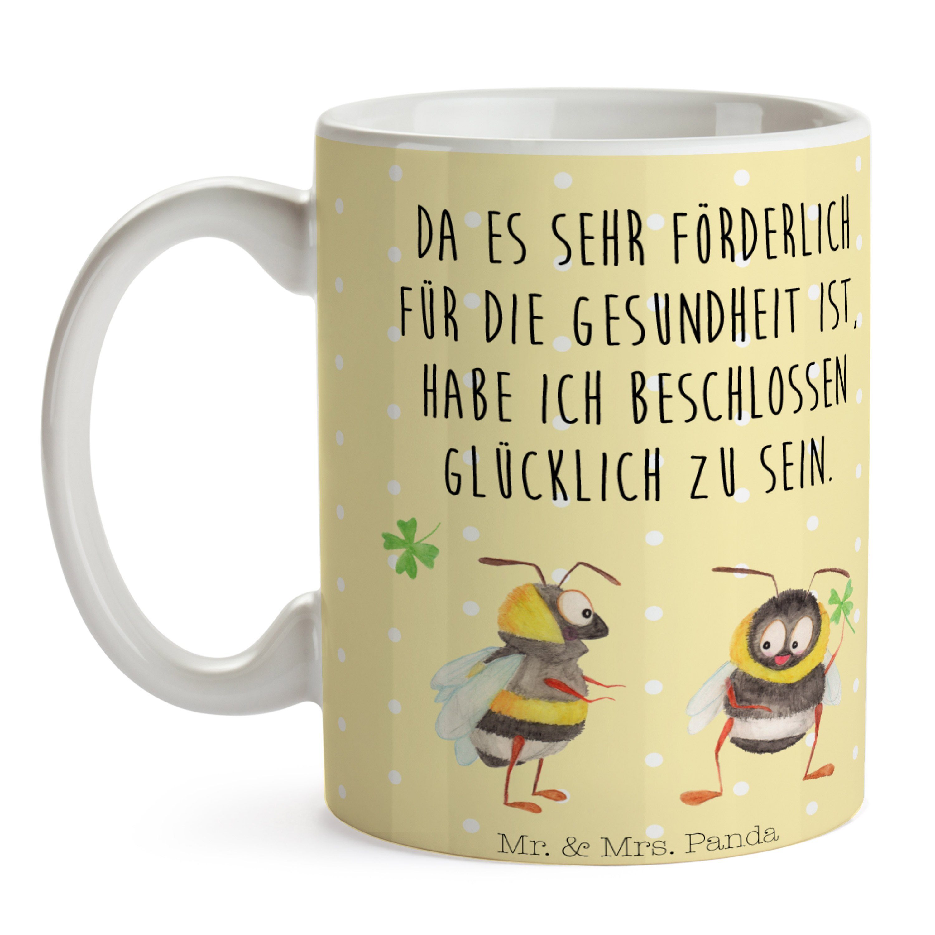 Mrs. Kleeblatt we, Keramik Panda glücklich Hummeln mit Pastell & - - Becher, Gelb Geschenk, Tasse Mr.