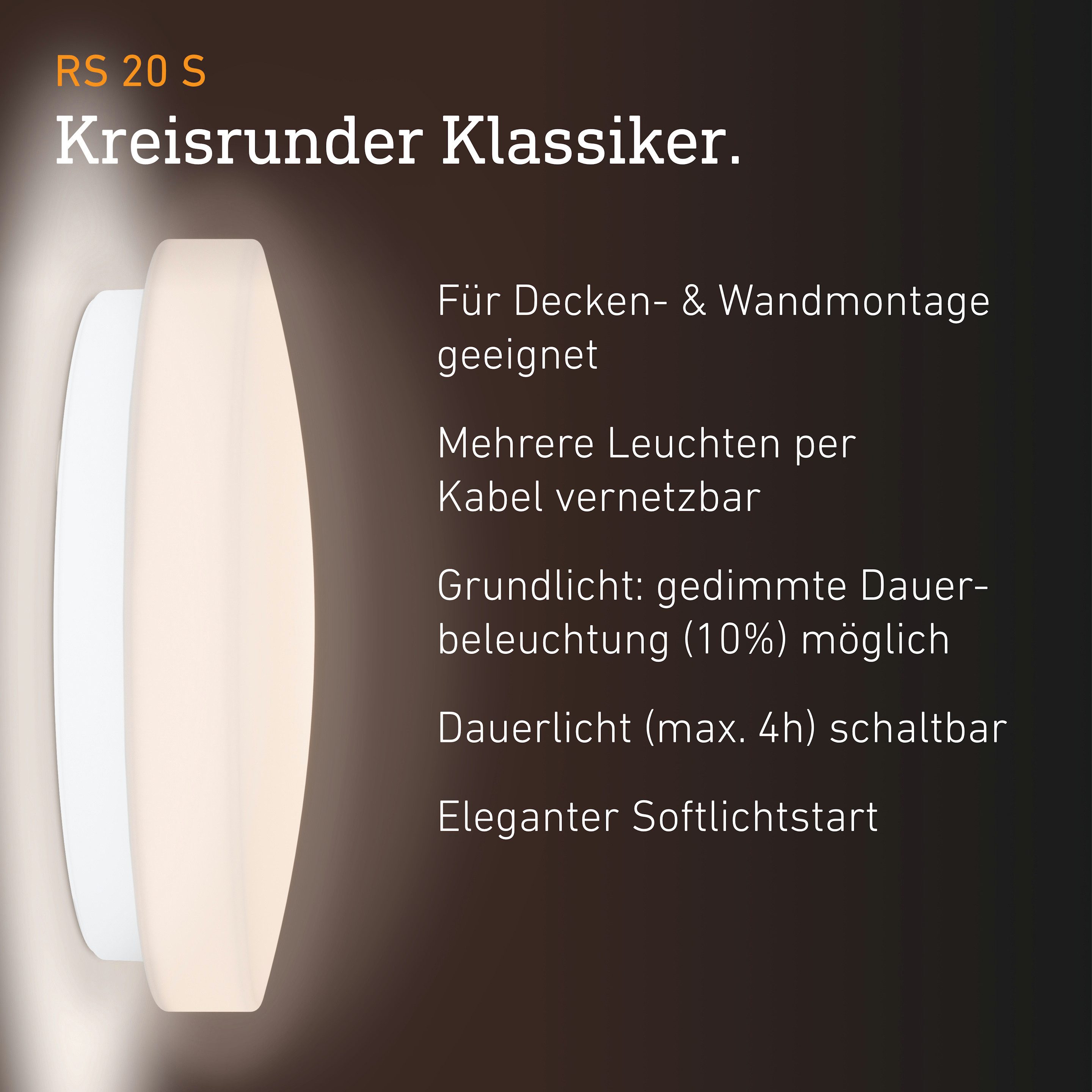 steinel LED Deckenleuchte RS 20 S, LED fest integriert, Warmweiß, 360° Bewegungsmelder, Softlichtstart, Nachtlicht, 9,4W