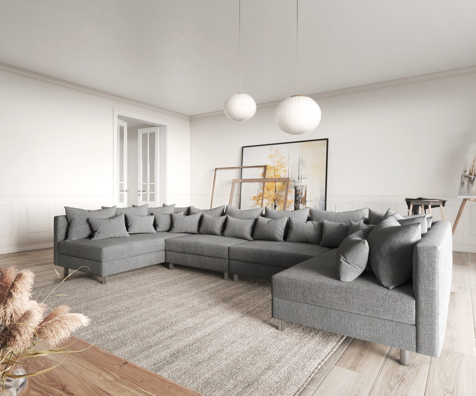 DELIFE Wohnlandschaft Clovis, XL Grau Flachgewebe günstig online kaufen