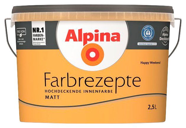 Alpina Wand- und Deckenfarbe Farbrezepte Happy matt, Liter Weekend, Pink, Kräftiges 2,5