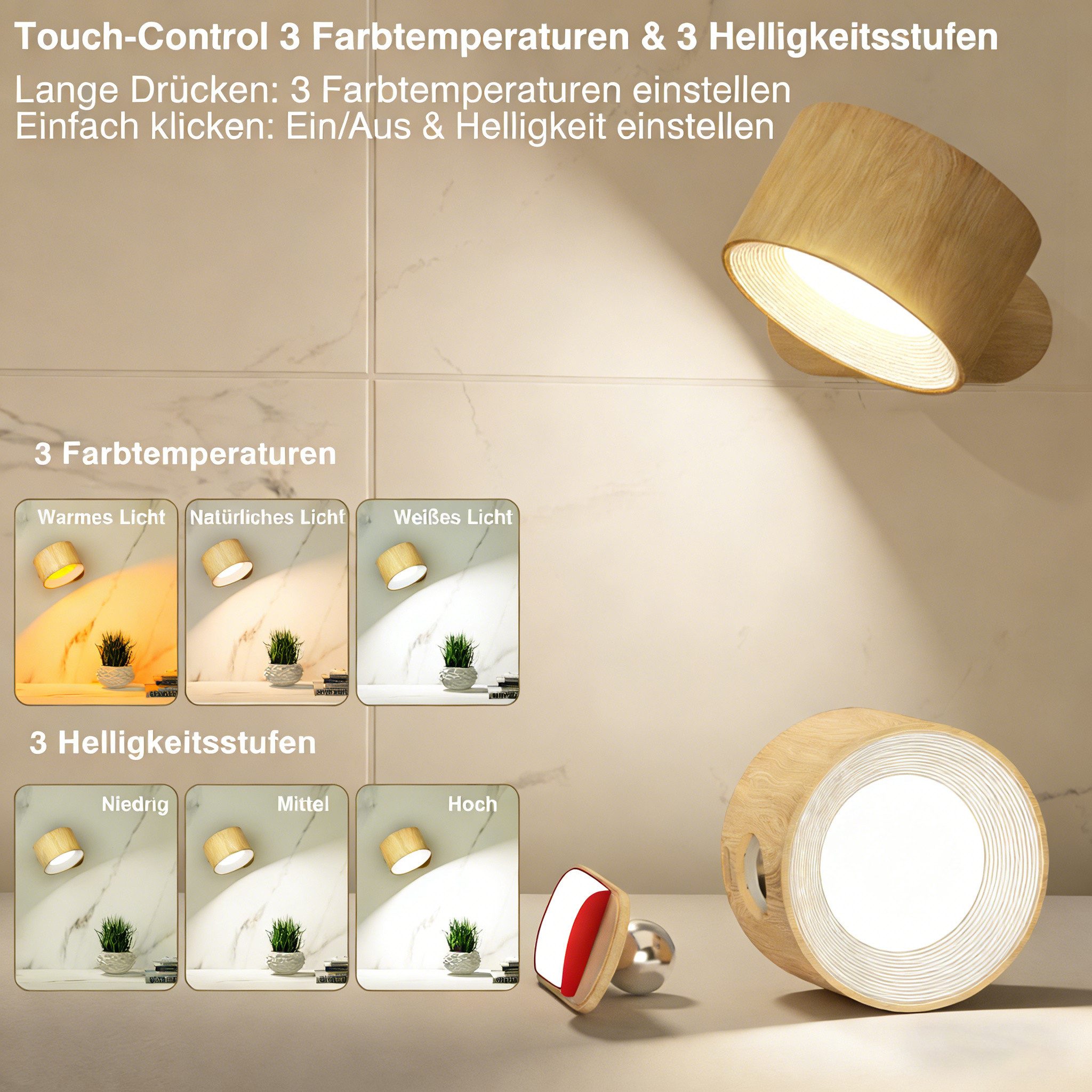 BlingBin LED Wandleuchte Innen Wandlampe Dimmbarem LED-Licht, Touch-Wandleu günstig online kaufen