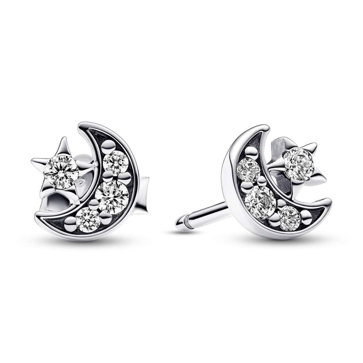 Pandora Paar Ohrstecker 292990C01, für Damen Silber Mond & Stern