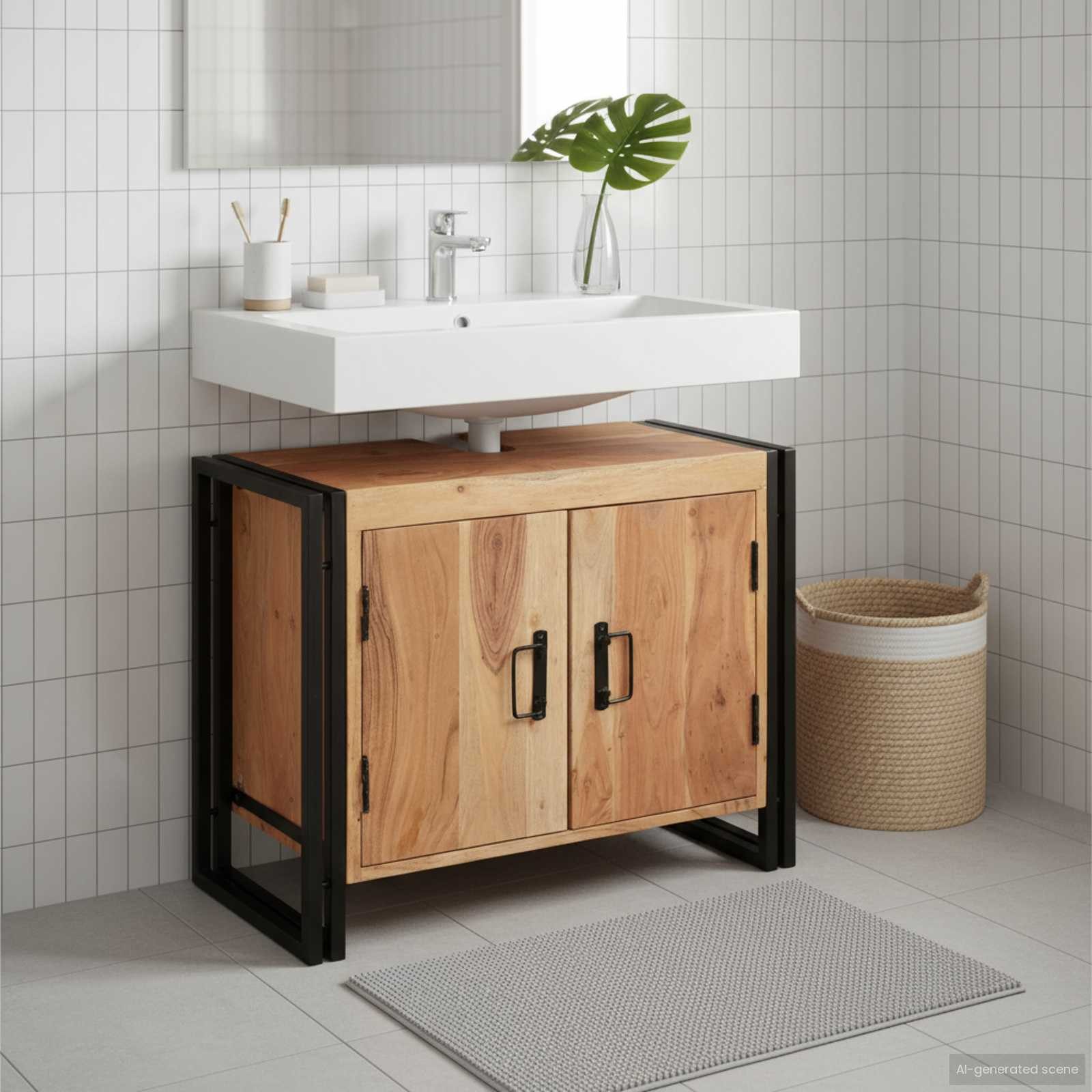 vidaXL Badezimmerspiegelschrank Waschbeckenunterschrank Braun 71 x 33 x 58 cm Massivholz (1-St)