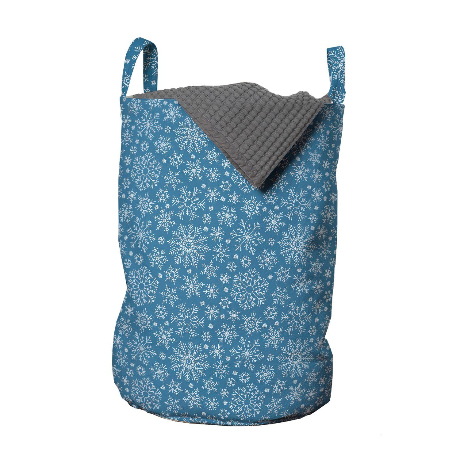 Abakuhaus Wäschesäckchen Wäschekorb mit Griffen Kordelzugverschluss für Waschsalons, Winter Schneeflocken auf blauem Muster | Wäschesäcke