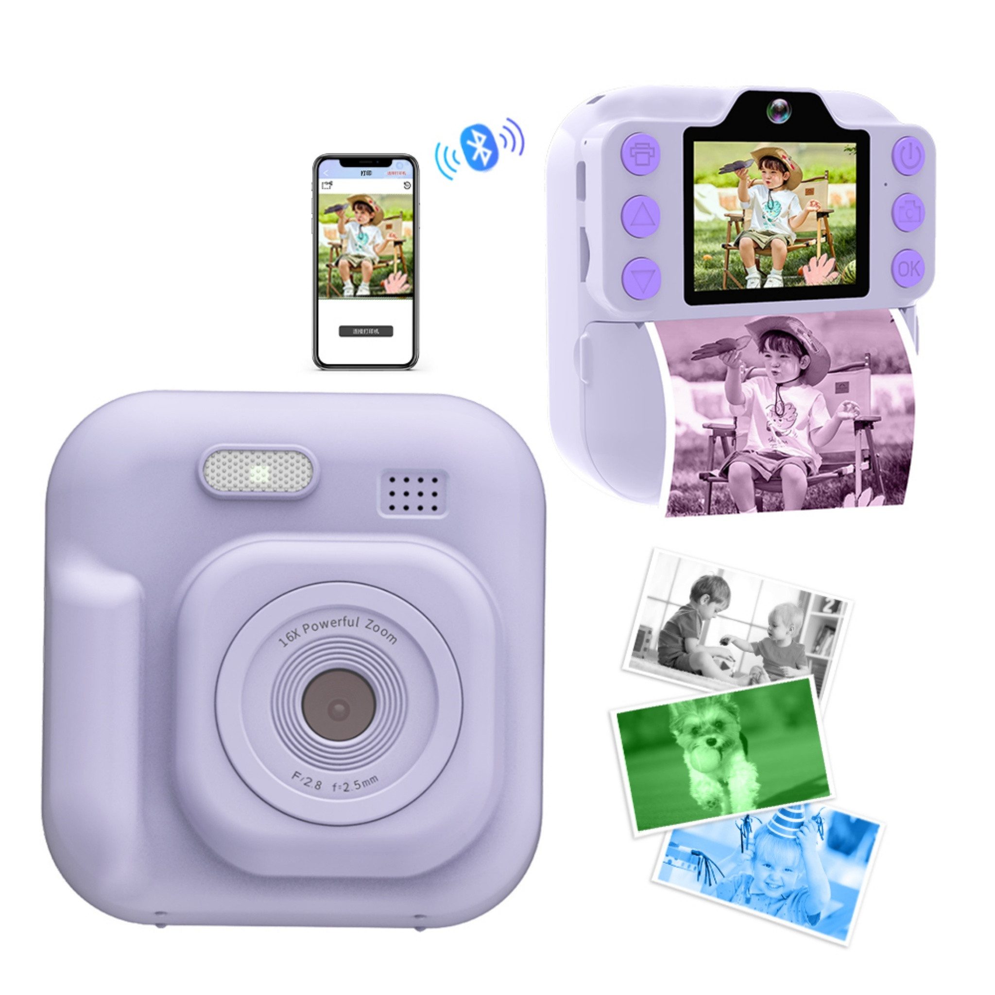 Blossom Kinder Sofortbildkamera Druckfunktion 1080P Digitalkamera Kinderkamera (48 MP, inkl. Videoaufnahme, DIY Graffiti, Spiele und Bluetooth 5.3, Dual Kamera mit Stickerpapier 2.0 Zoll IPS Bildschirm)