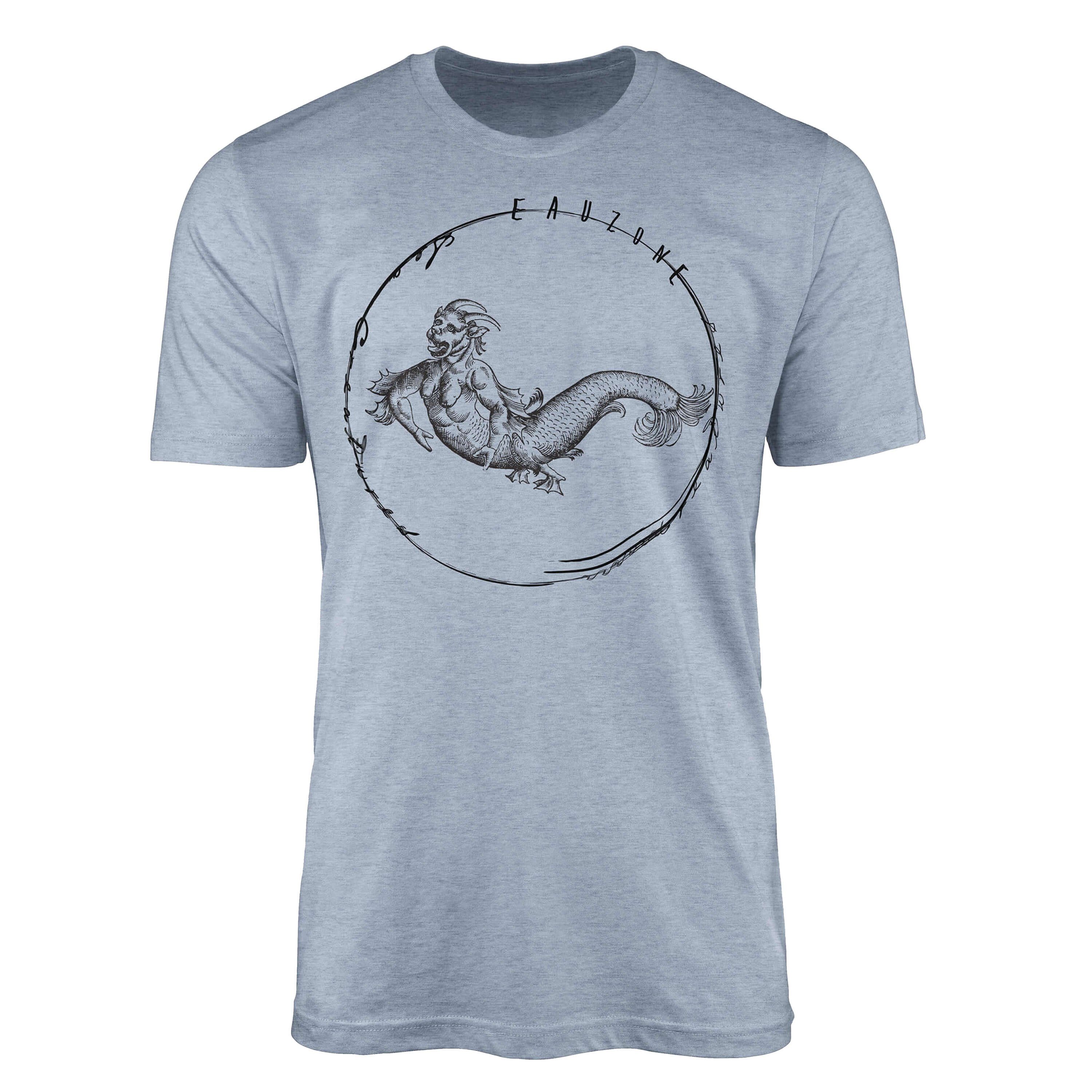Sinus Art T-Shirt T-Shirt Tiefsee Fische - Serie: Sea Creatures, feine Struktur und sportlicher Schnitt / Sea 078 Stonewash Denim
