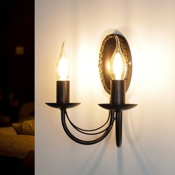 Licht-Erlebnisse Wandleuchte WIOLETTA, ohne Leuchtmittel, Antike Wandlampe Braun Landhausstil Schlafzimmer Lampe