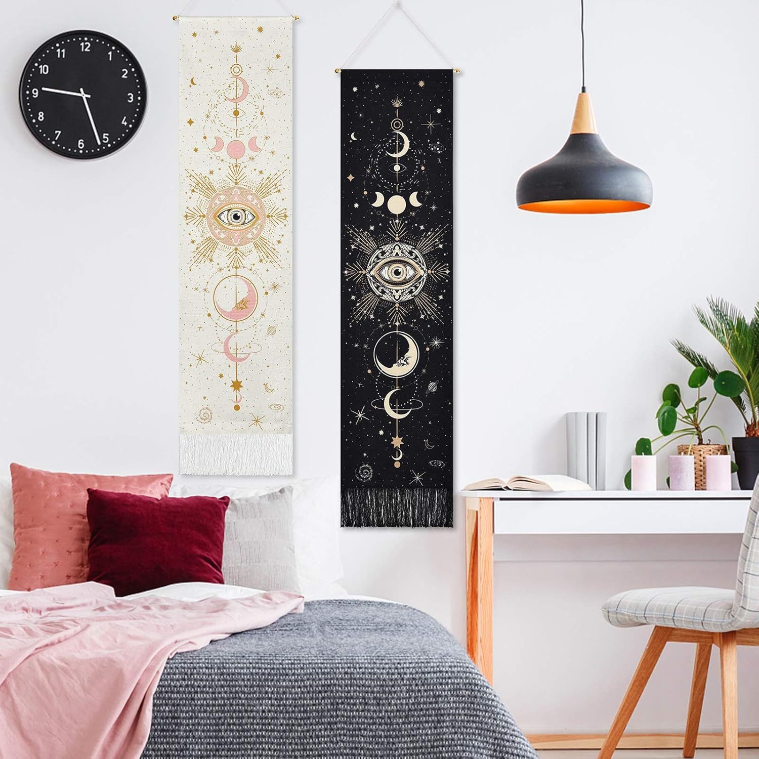 Wiladu Wandteppich Wiladu 2er Set Mondphasen Wandteppich 130 x 32.5cm Wandkunst Baumwolle
