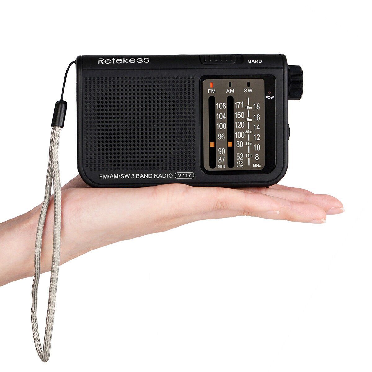 Retekess V117 Kleines Radio Batteriebetrieben, Weltempfänger Radio Akku Radio (Am / FM / SW 3-Band, Kompakte Größe, Mit 3,5 mm Kopfhörerbuchse)