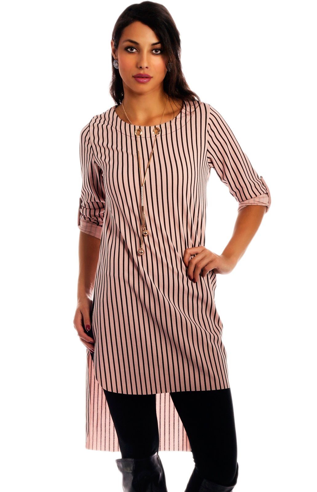 Charis Moda Tunikakleid "Riona" mit Modeschmuckkette im Streifen Look