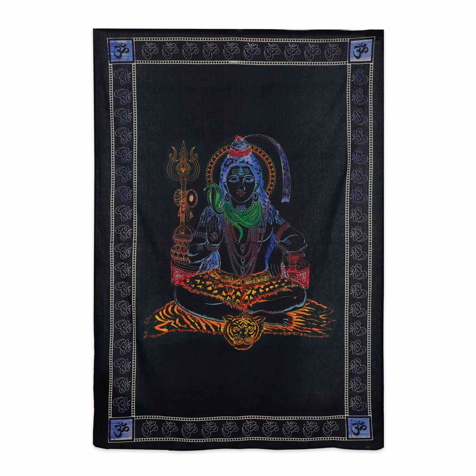 KUNST UND MAGIE Wandteppich Tuch Shiva Tagesdecke Wandbehang Deko UV Schwarzlicht ca. 200x135 cm
