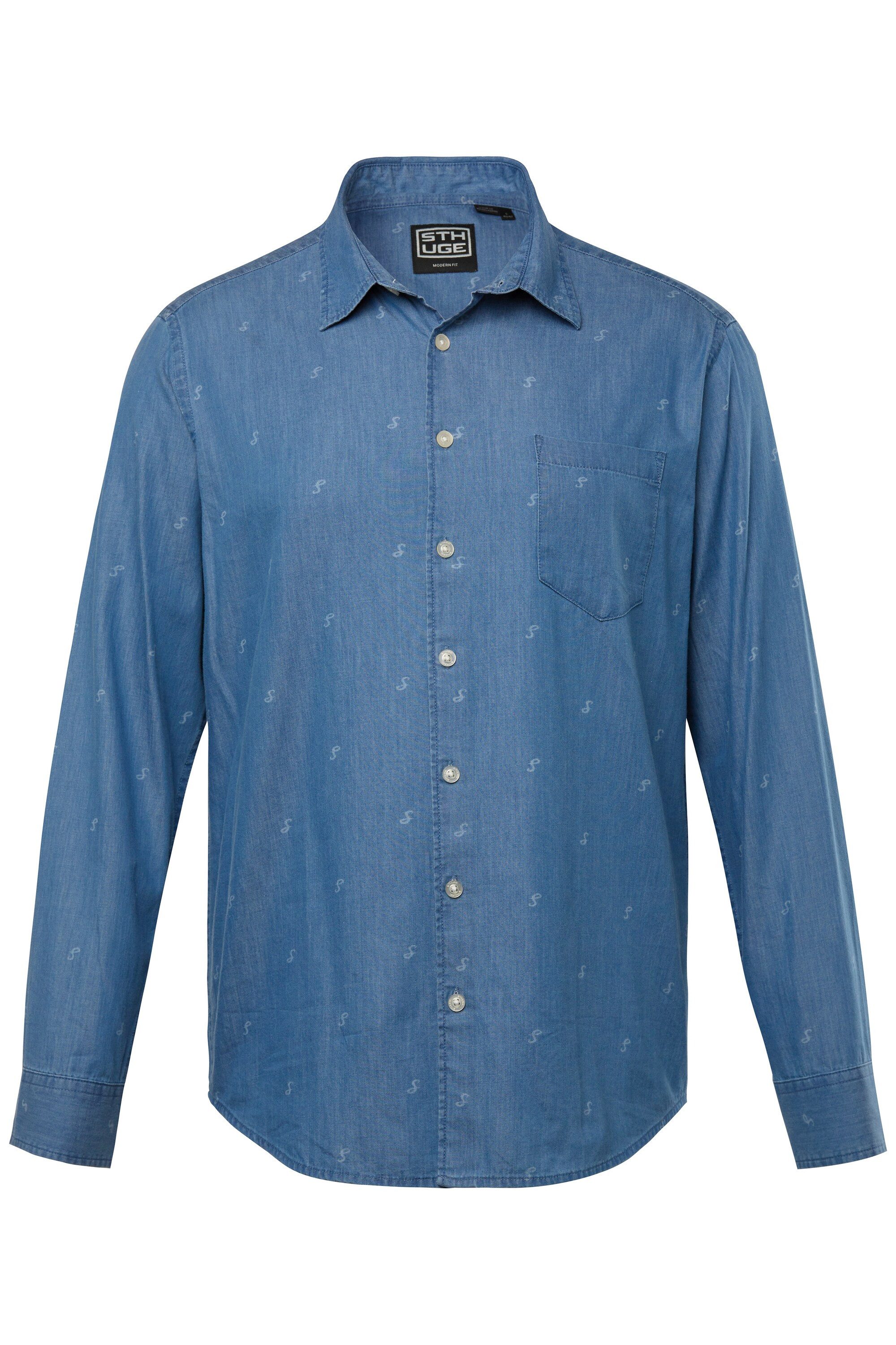 STHUGE Businesshemd Jeans-Hemd Langarm Alloverprint Modern Fit