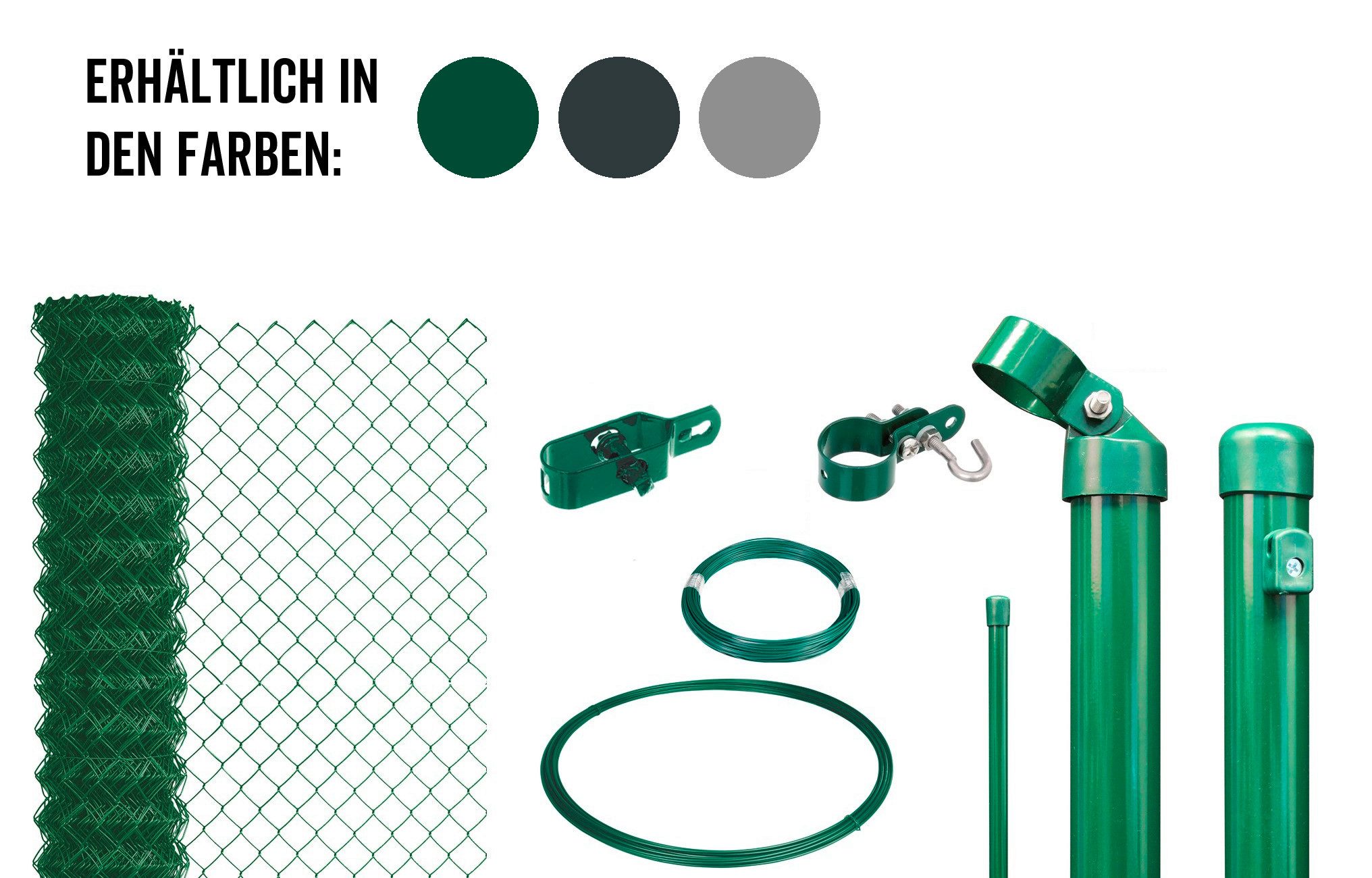 Alberts Zaun Alberts 697037 Maschendrahtzaun als Zaun-Komplettset, zum Einbetoniere, Maschendrahtzaun-Komplettset Drahtzaun mit Knniekissen, zum Einbetonie