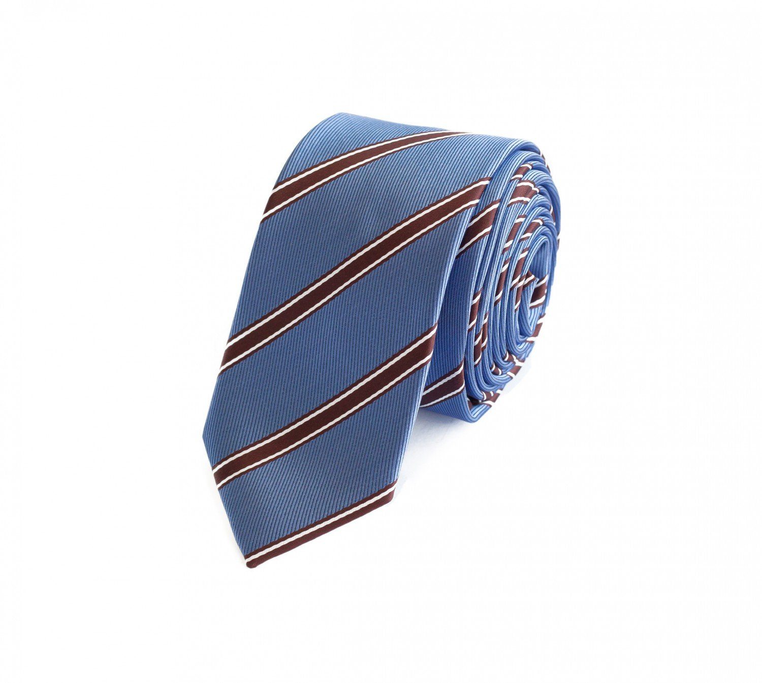 Gestreift) Tie Schmal Fabio Box, 8cm - Farini oder gestreifte (6cm), Breite mit (ohne Streifen Krawatte Hellblau/Braun/Weiß Herren 6cm in Krawatte