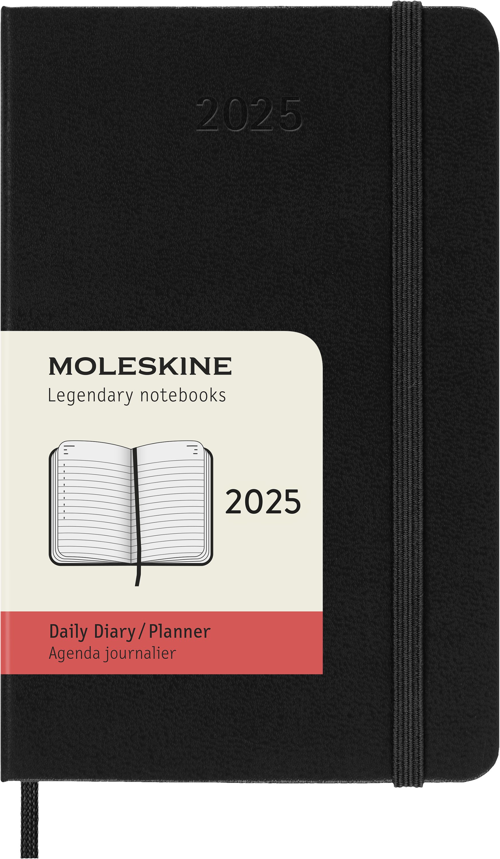 MOLESKINE Buchkalender, 12 Monate Tageskalender 2025 - Fester Einband - Schwarz - P/A6