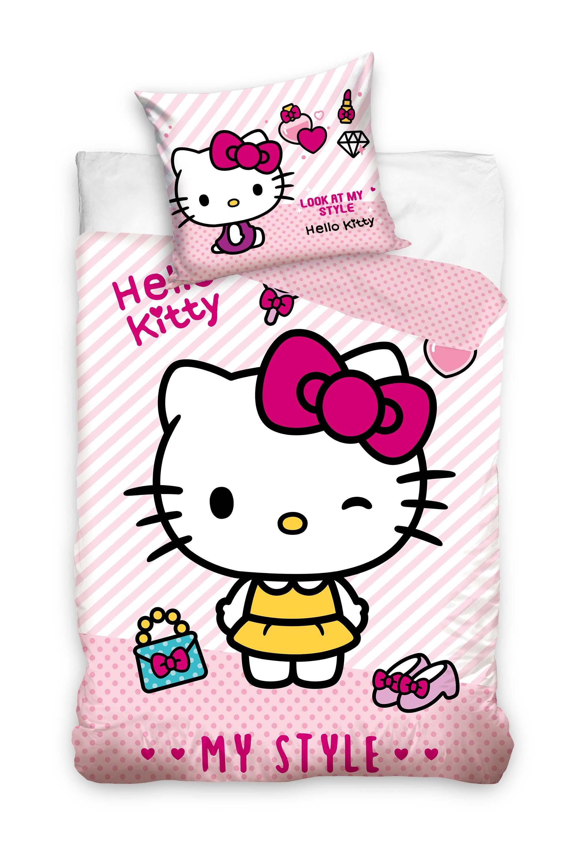 Kinderbettwäsche Bettwäsche Set Hello Kitty 140 x 200 cm, 70 x 90 cm, 100%  Baumwolle, Hello Kitty, Baumwolle