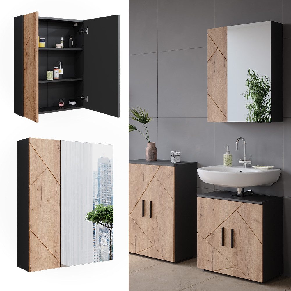 Vicco Badezimmerspiegelschrank Irma, Anthrazit/Goldkraft Eiche, 60 x 75 cm (1-St)