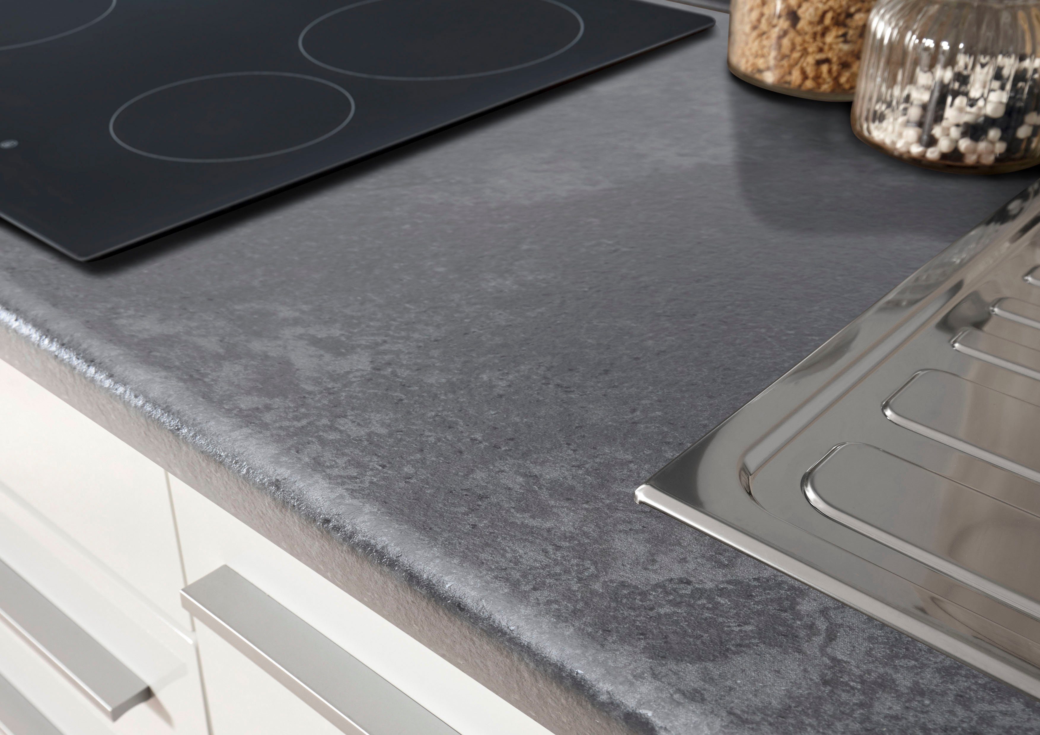 | hochglanz-stone E-Geräten Küchenzeile by weiß hochglanz Jazz, BASIC cm, 320 weiß mit dark wahlweise matt/weiß Balculina Breite