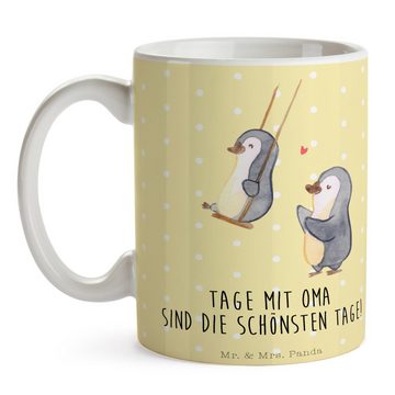 Mr. & Mrs. Panda Tasse Pinguin Oma schaukeln - Gelb Pastell - Geschenk, Muttertag, Omi, Teet, Keramik, Einzigartiges Botschaft